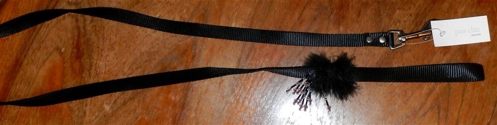 Leash Black Ganz Black Feather Dangle Dog size 5/8" x 4' New