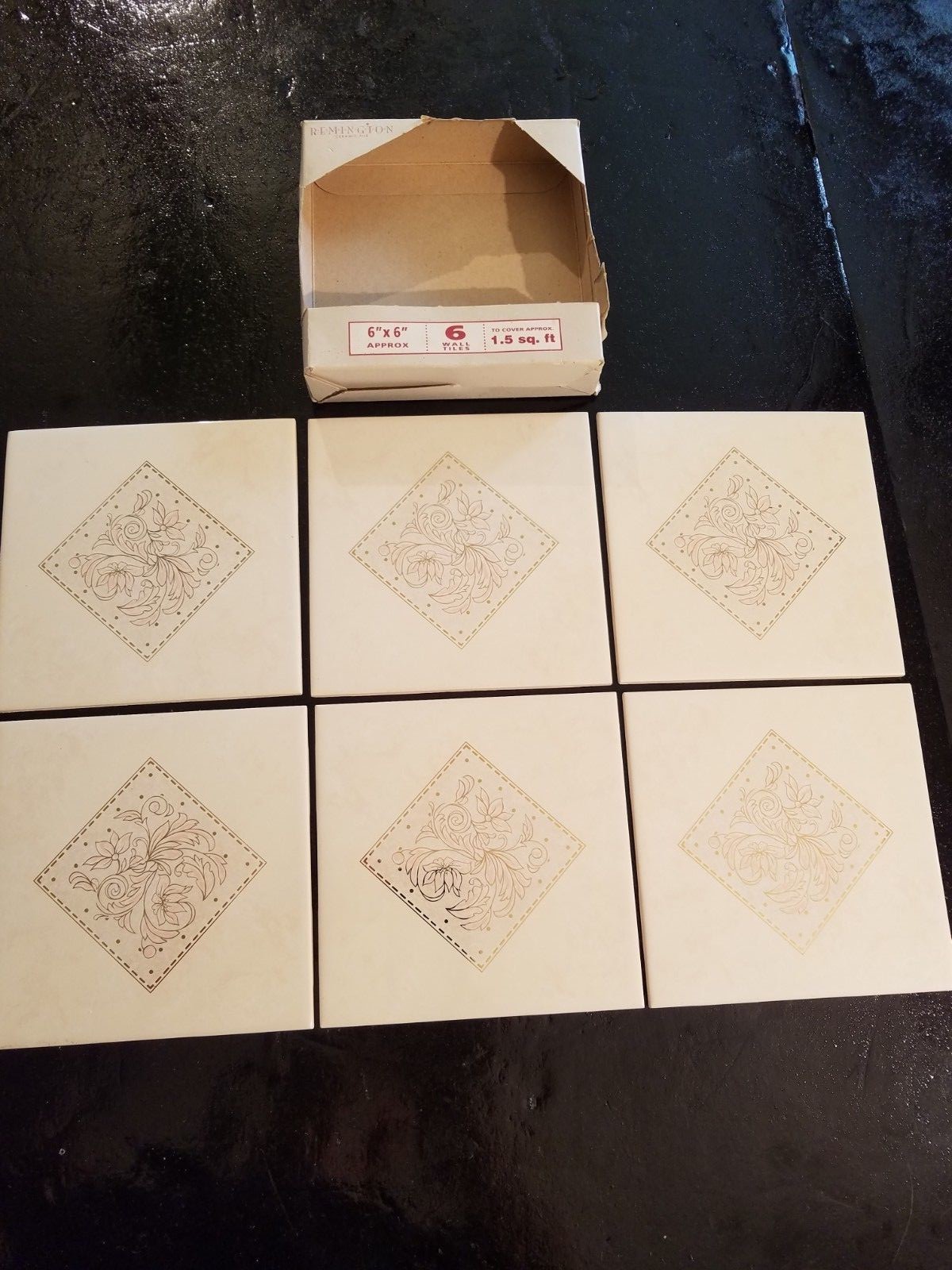 NEW IN BOX (LOT OF 6) Remington Tile Wall Art Border Trin Flower Vine 6" X 6"