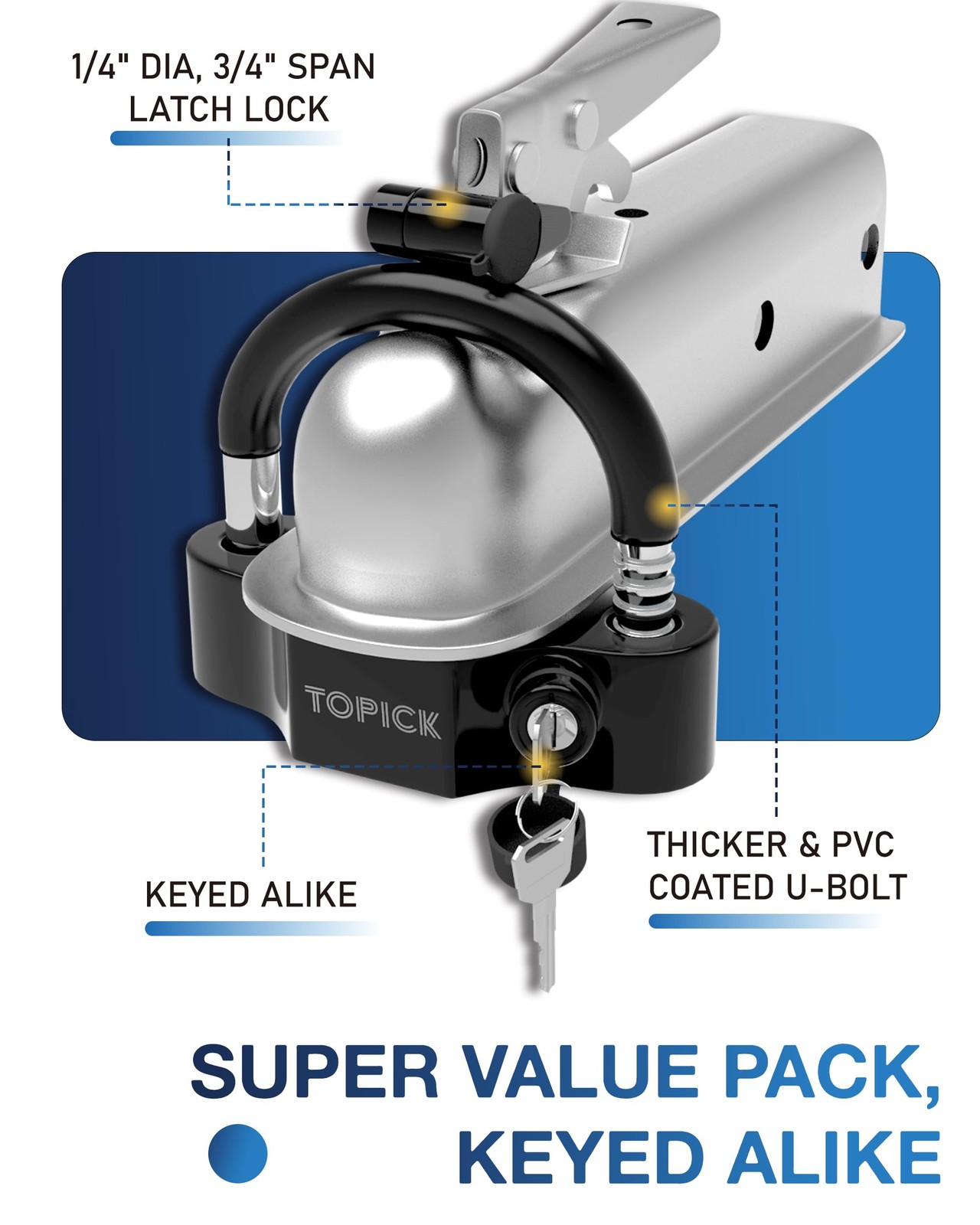 TOPICK Universal Trailer Hitch Lock Set, Includes Extra Large, Black