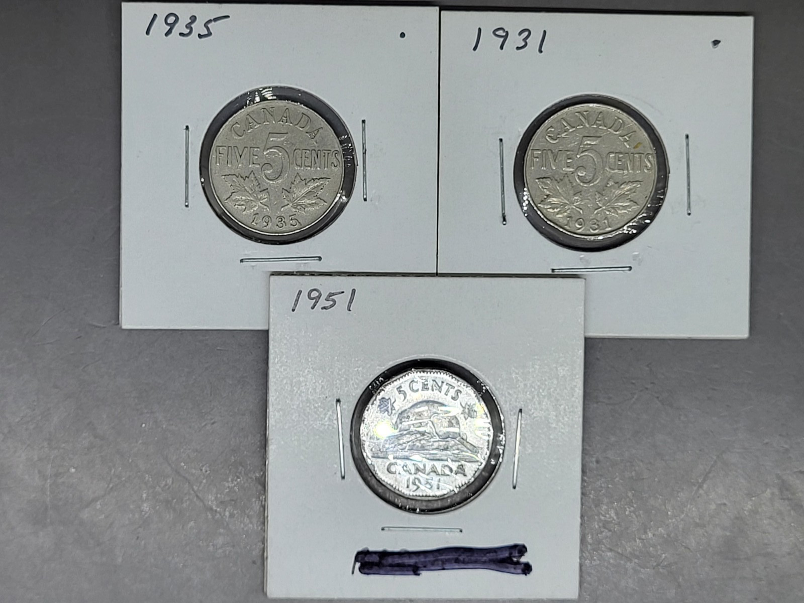 Lot of 3 Canadian 5 Cents Coins Canada 1931 1935 & 1951