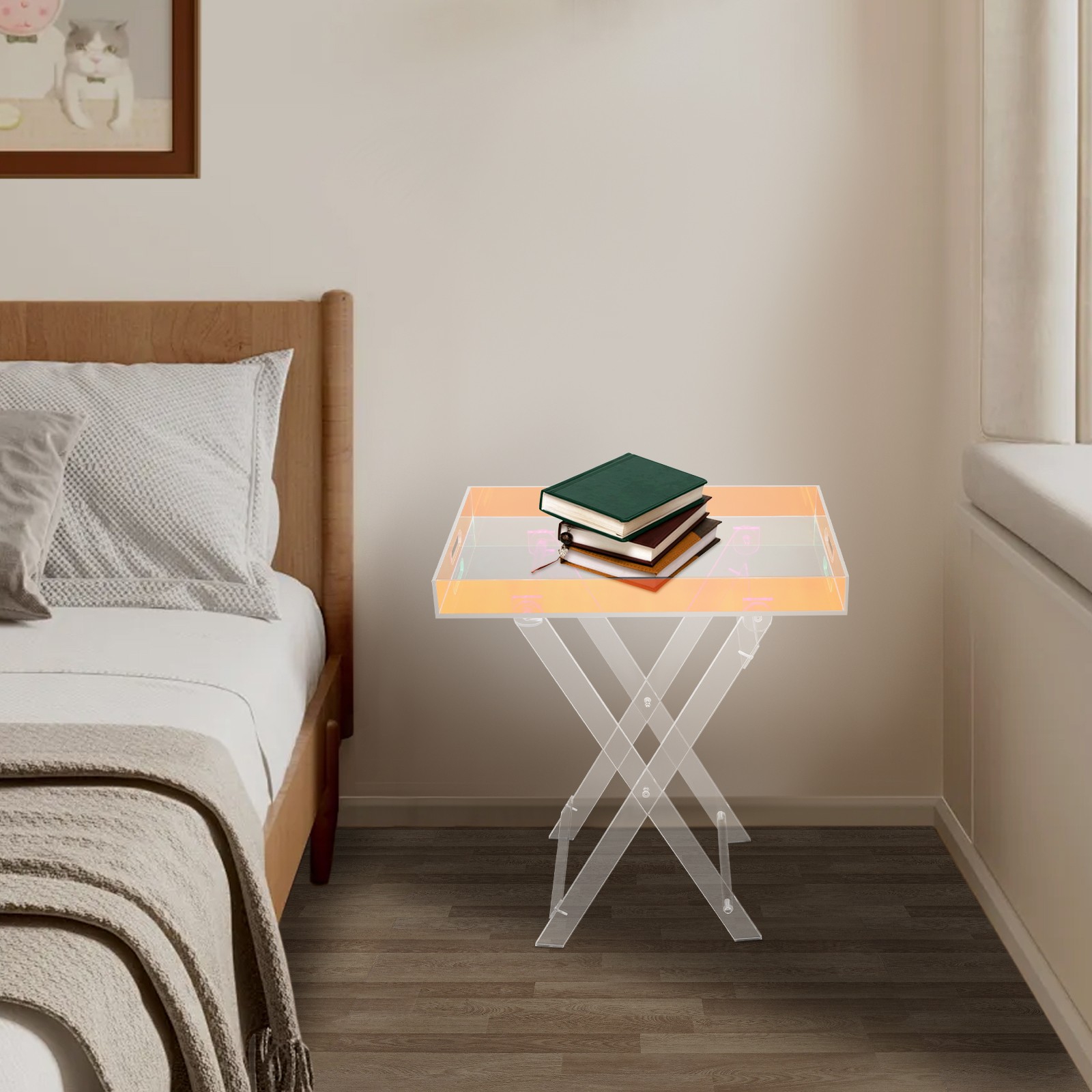 Acrylic Folding Tray Table, Acrylic End Table, Colorful Acrylic Side Table