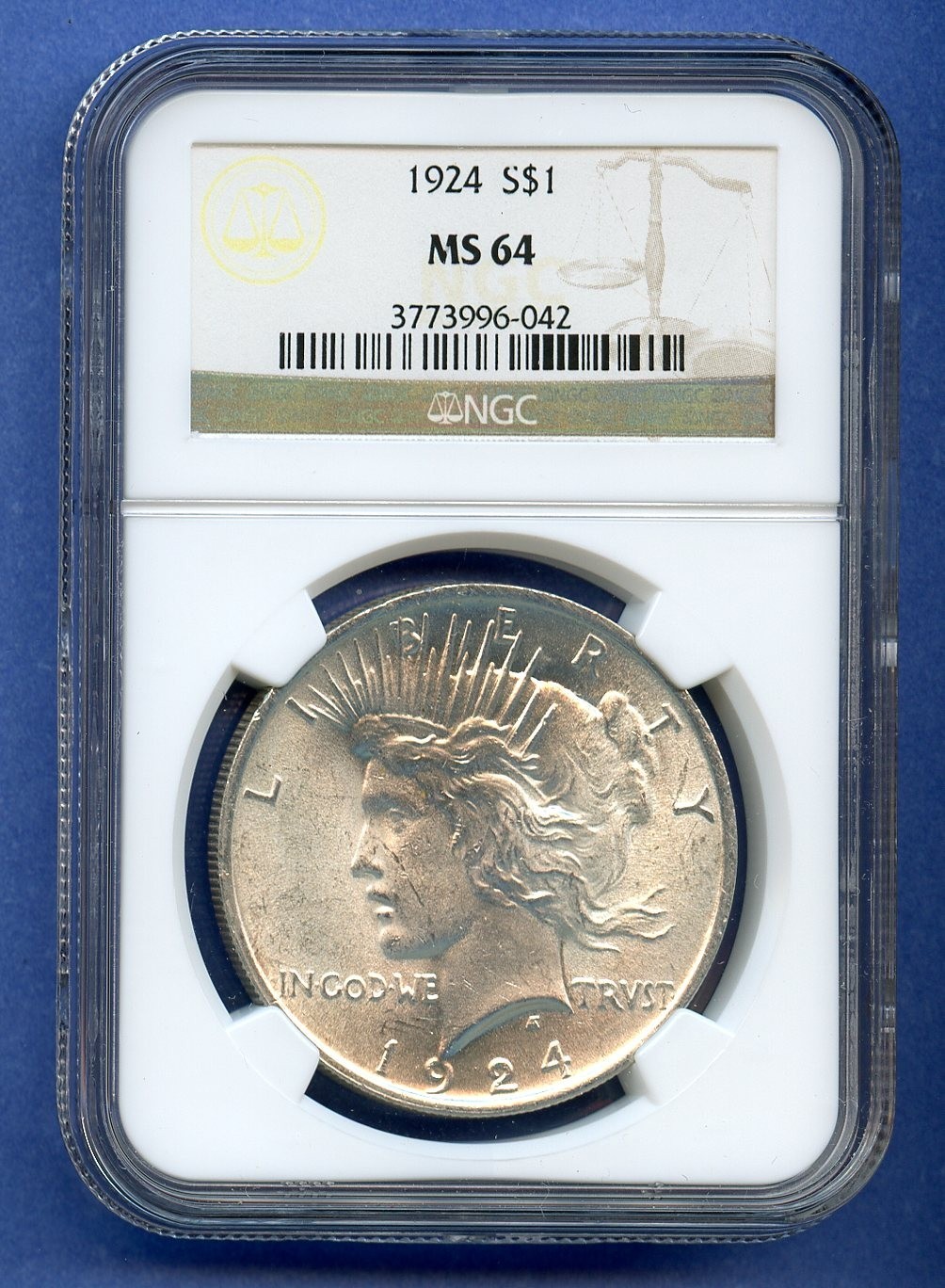 1924 P NGC MS64 Peace Silver Dollar $1 US Mint Coin 1924-P MS-64 Blast White