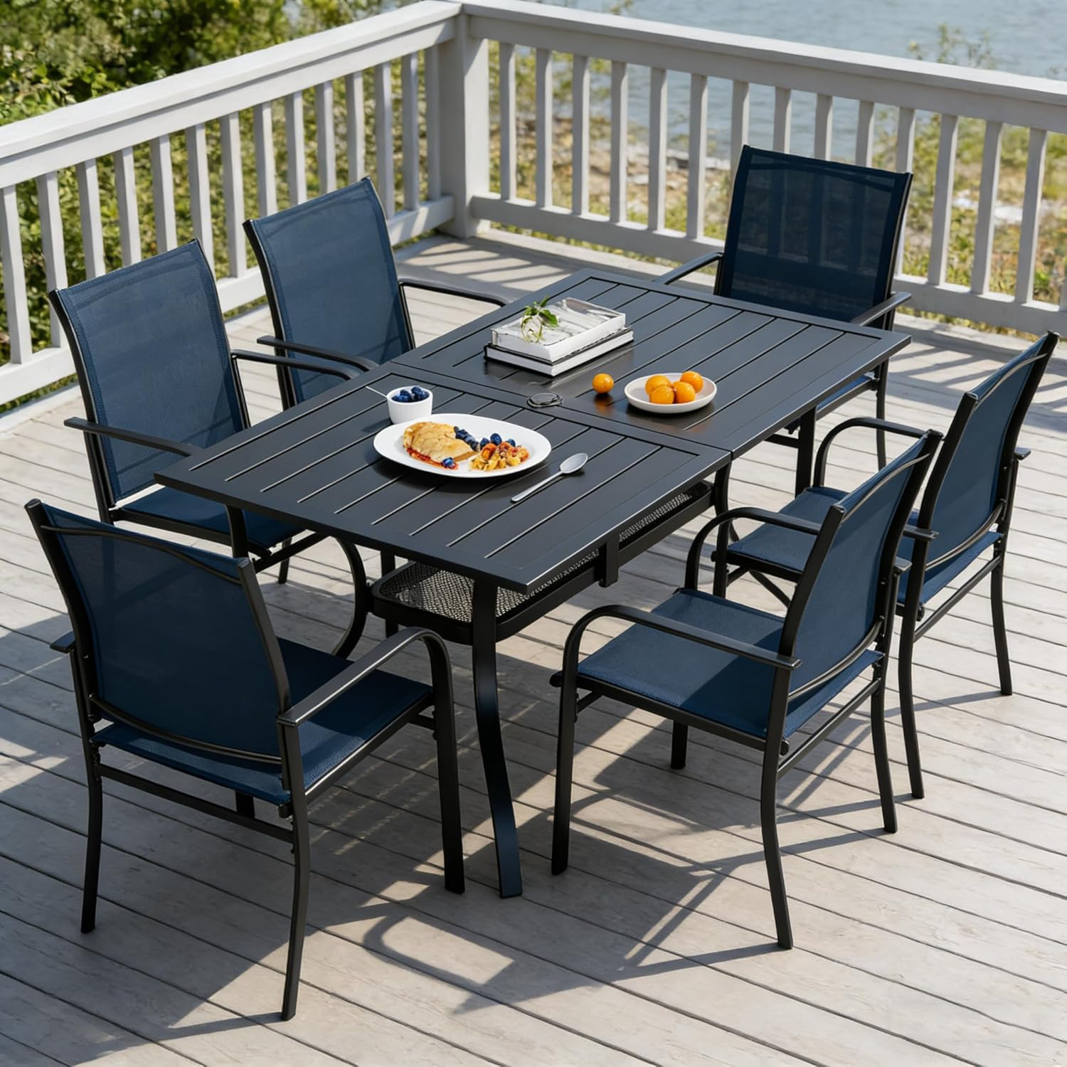 SUNCROWN 7 - Piece Outdoor Dining Set, Patio Furniture Set with 6 X Textilene Di