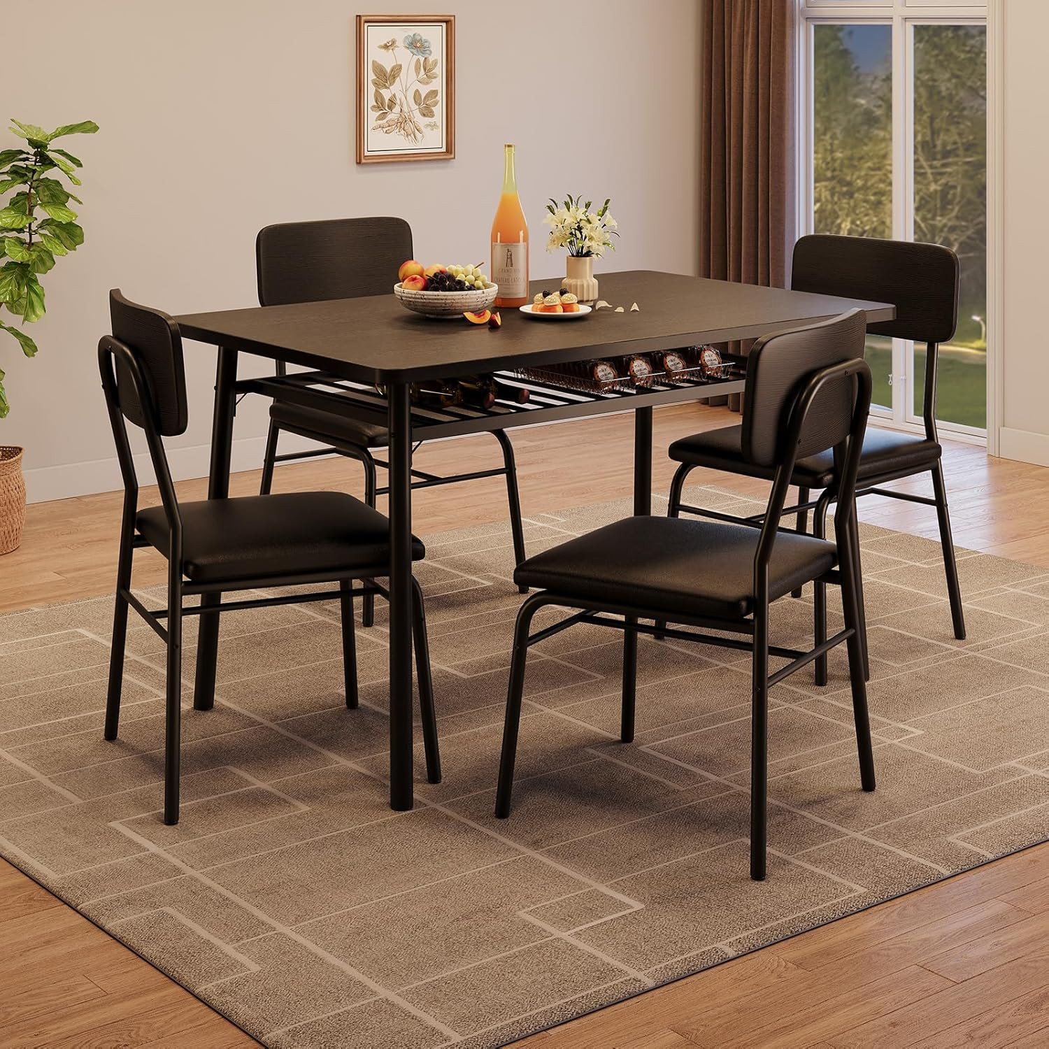 Garveehome Dining Table Set for 4 with Storage Rack, 5-Piece Kitchen Table and U