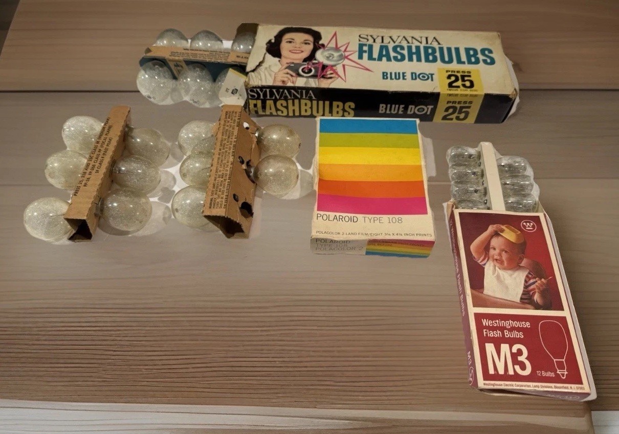 vintage camera flash bulbs Random Assortment & Polaroid Fill (unopened) Exp 1981