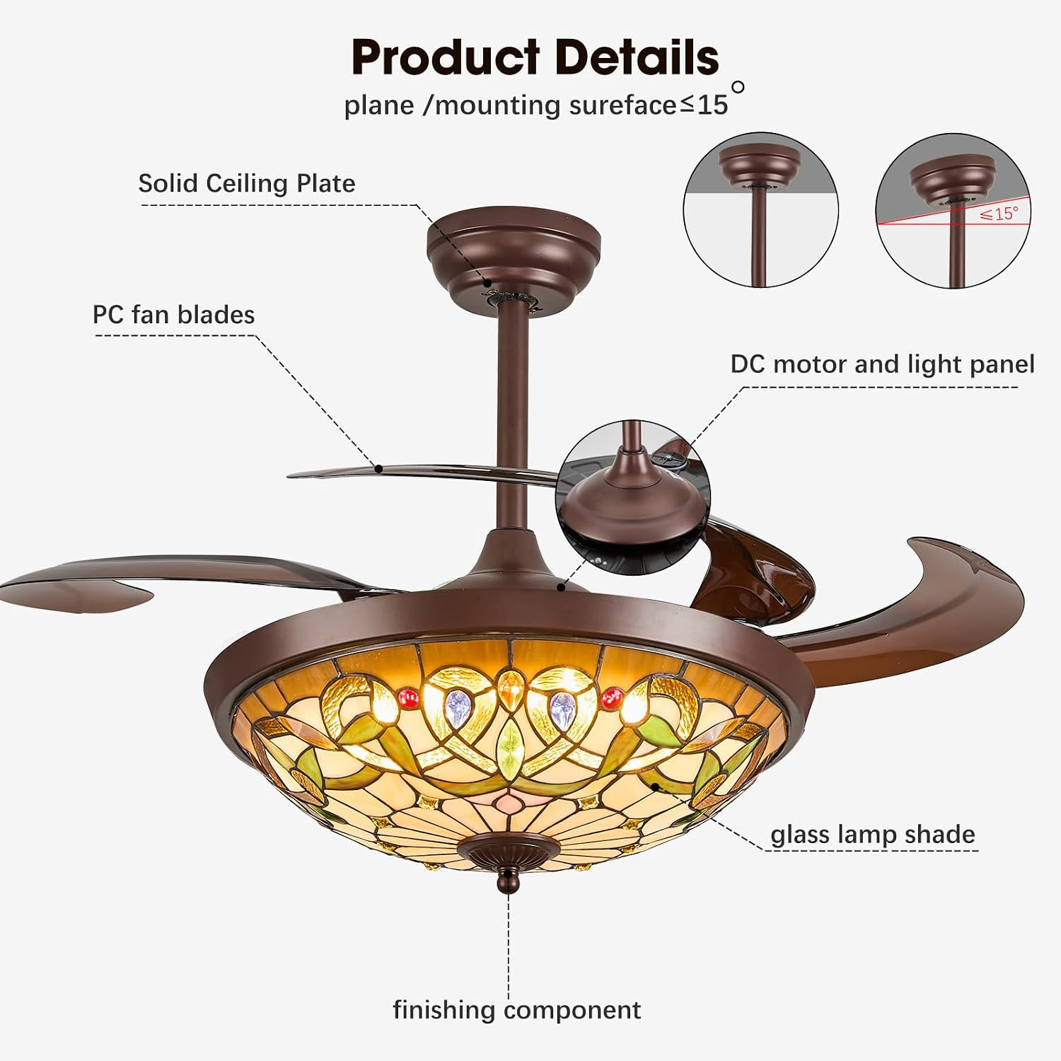 Ceiling Fan with Light - 48" Retractable Ceiling Fan Chandelier Fan, App Control