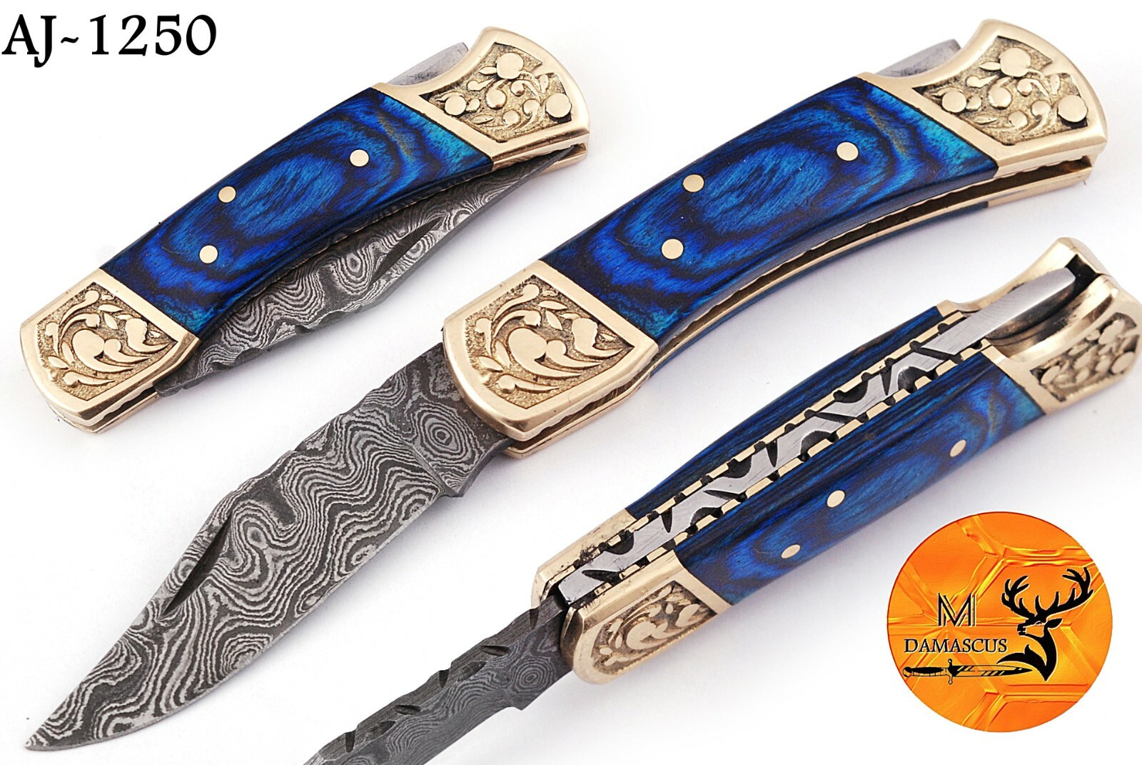 3" CUSTOM HANDMAD DAMASCUS STEEL FOLDING POCKET KNIFE WOOD & BRASS HANDLE 1250