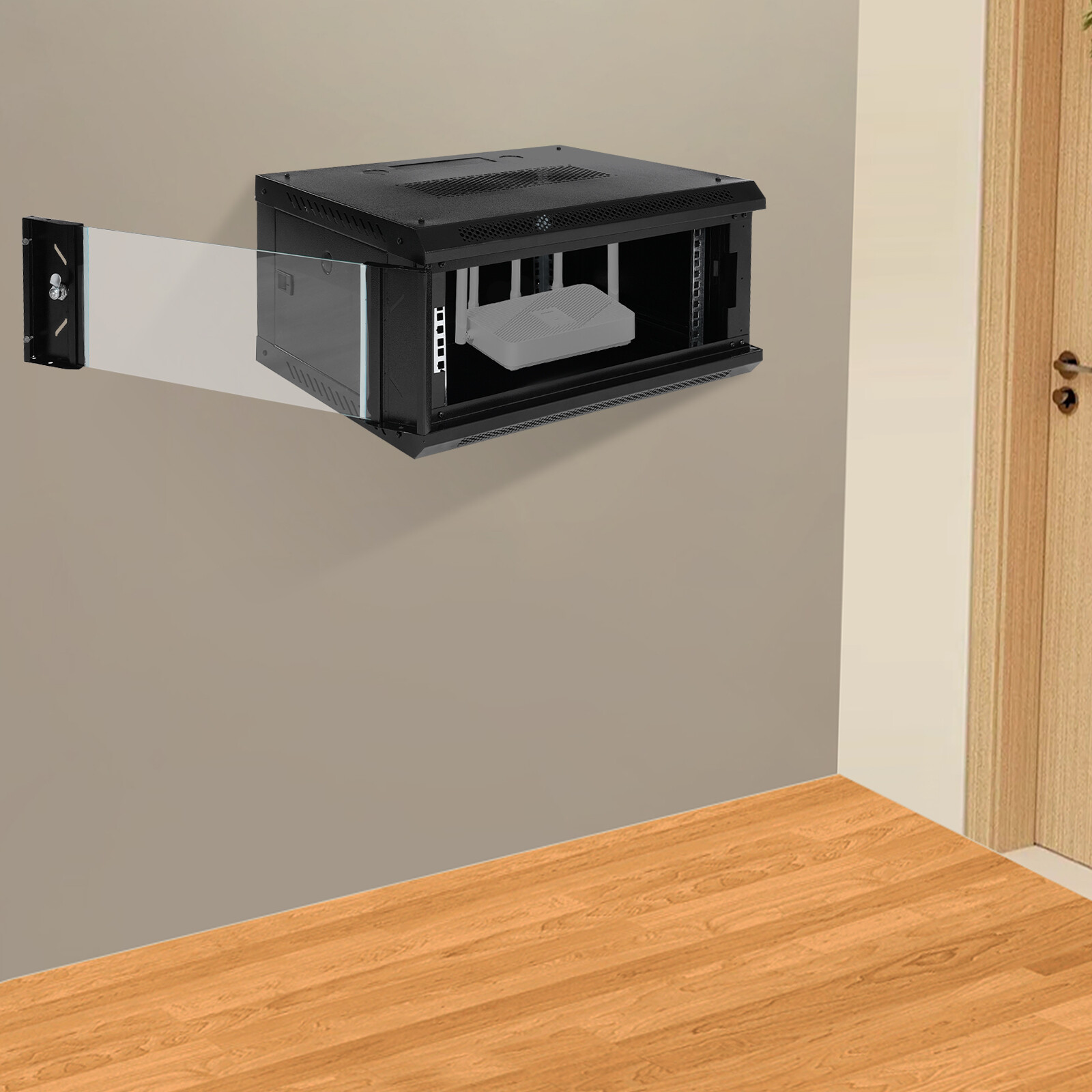 4U Rack Mount Server Cabinet Case Deep Drawer Lockable With Key Glass Door