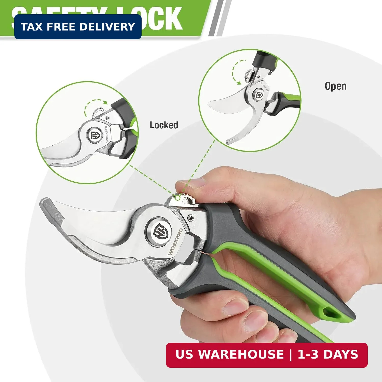 Garden Bypass Pruning Shears, 8.5" Pruning Scissors with CRV Integral Forged Bla