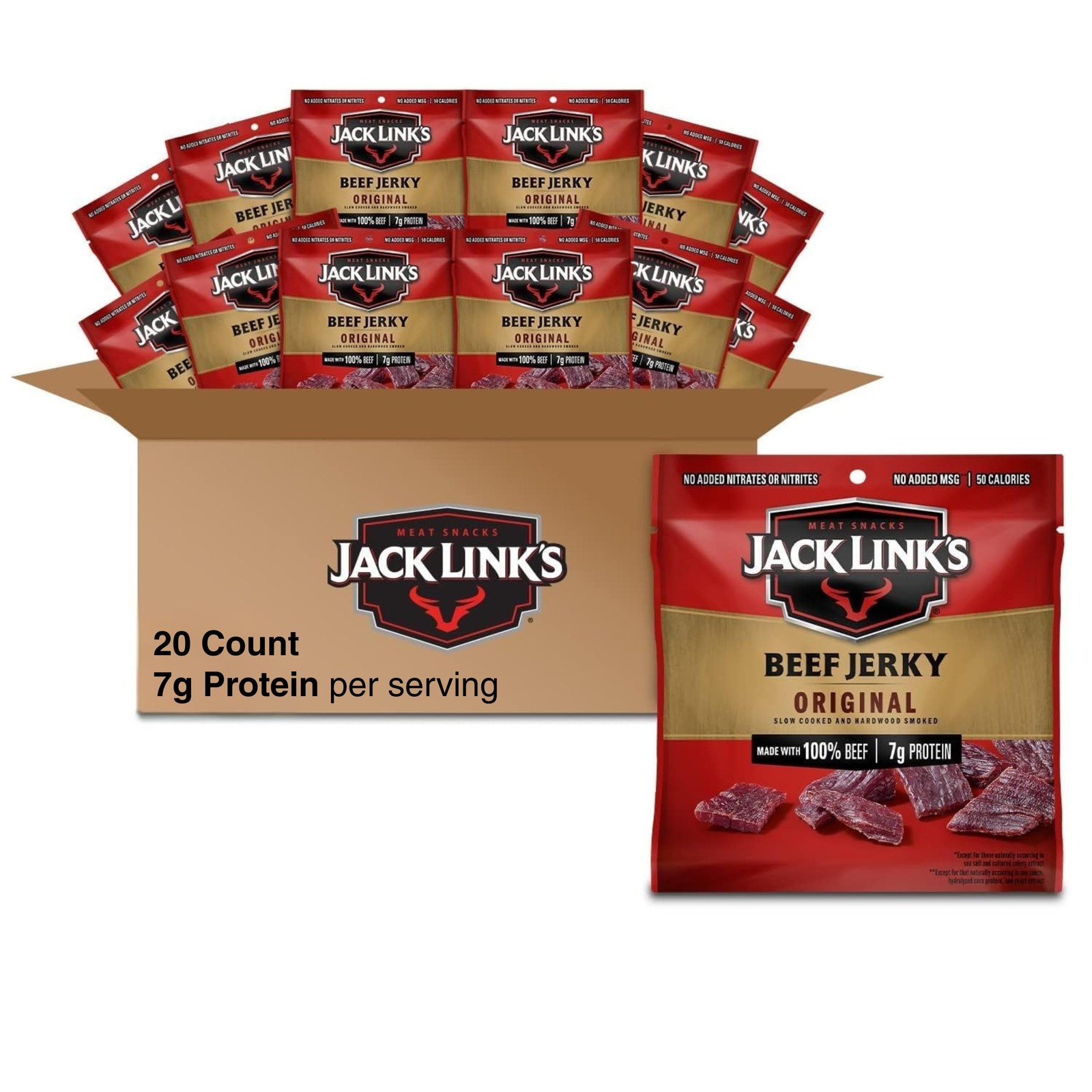 Jack Link's Beef Jerky Ready to Eat Real Meat Protein Snacks 0.625, 20pk