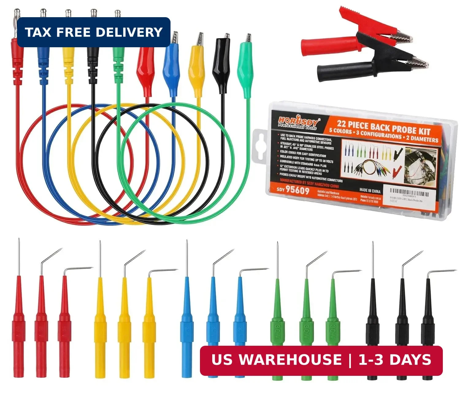HORUSDY 22PCS Back Probe Pin Kit, Electrical Testing Probes with 5 Colors Silico