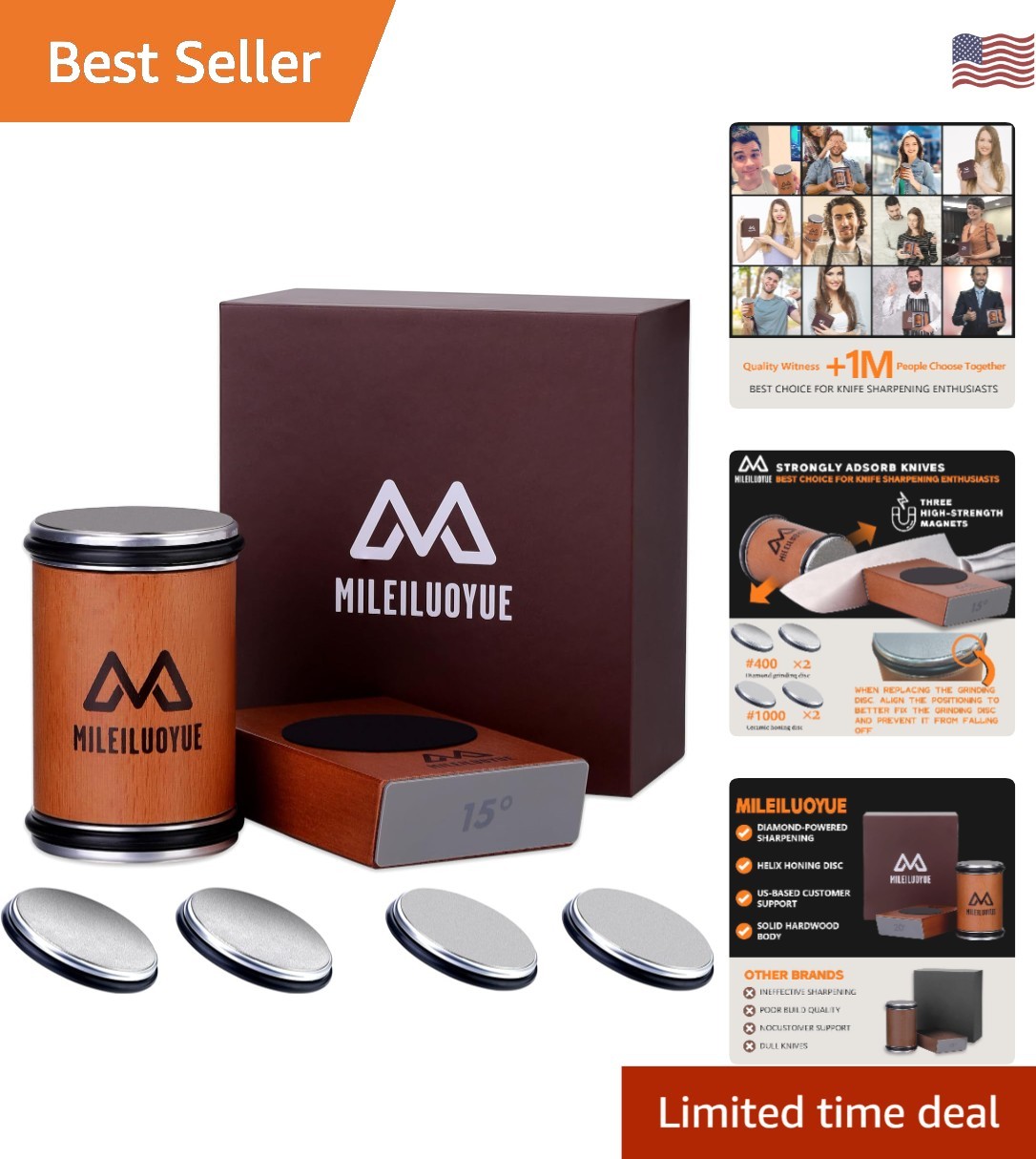 Ceramic Rolling Knife Sharpener Kit with 15° & 20° Angles - Perfect Gift