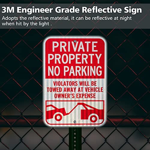 2 Pack Private Property No Parking Signs, Violators Will Be 18"×12" 2 PACK