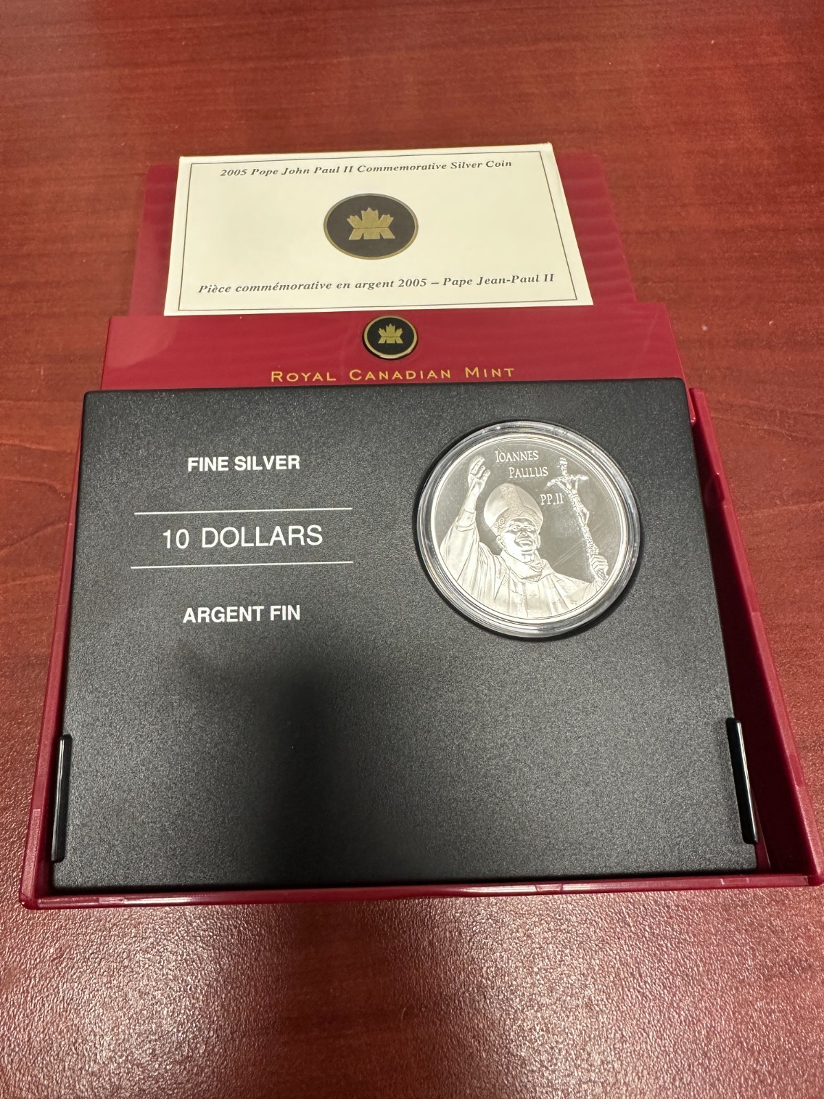 2005 Canada $10  25.Gram . 9999 Silver "Pope John Paul II"  w/Box &COA