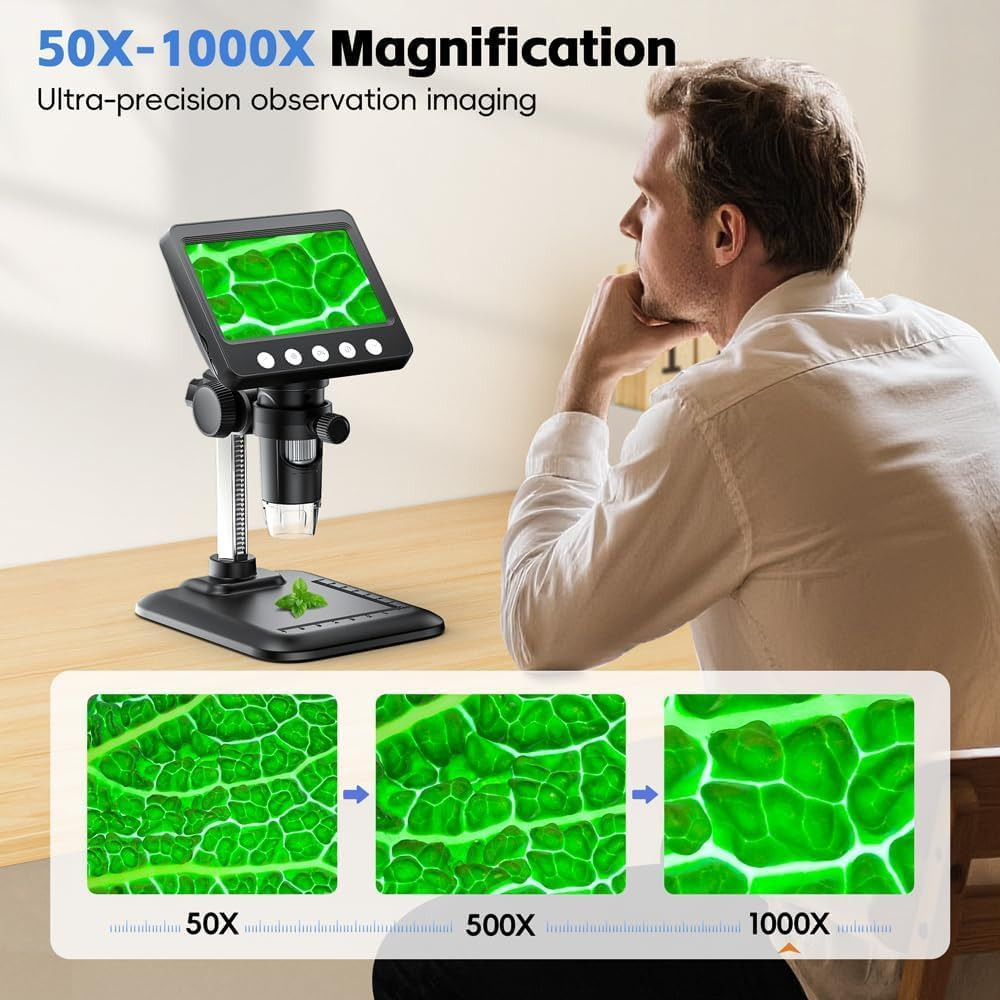 4.3" Digital Microscope for Adults, Coin Microscope 1000X Magnification