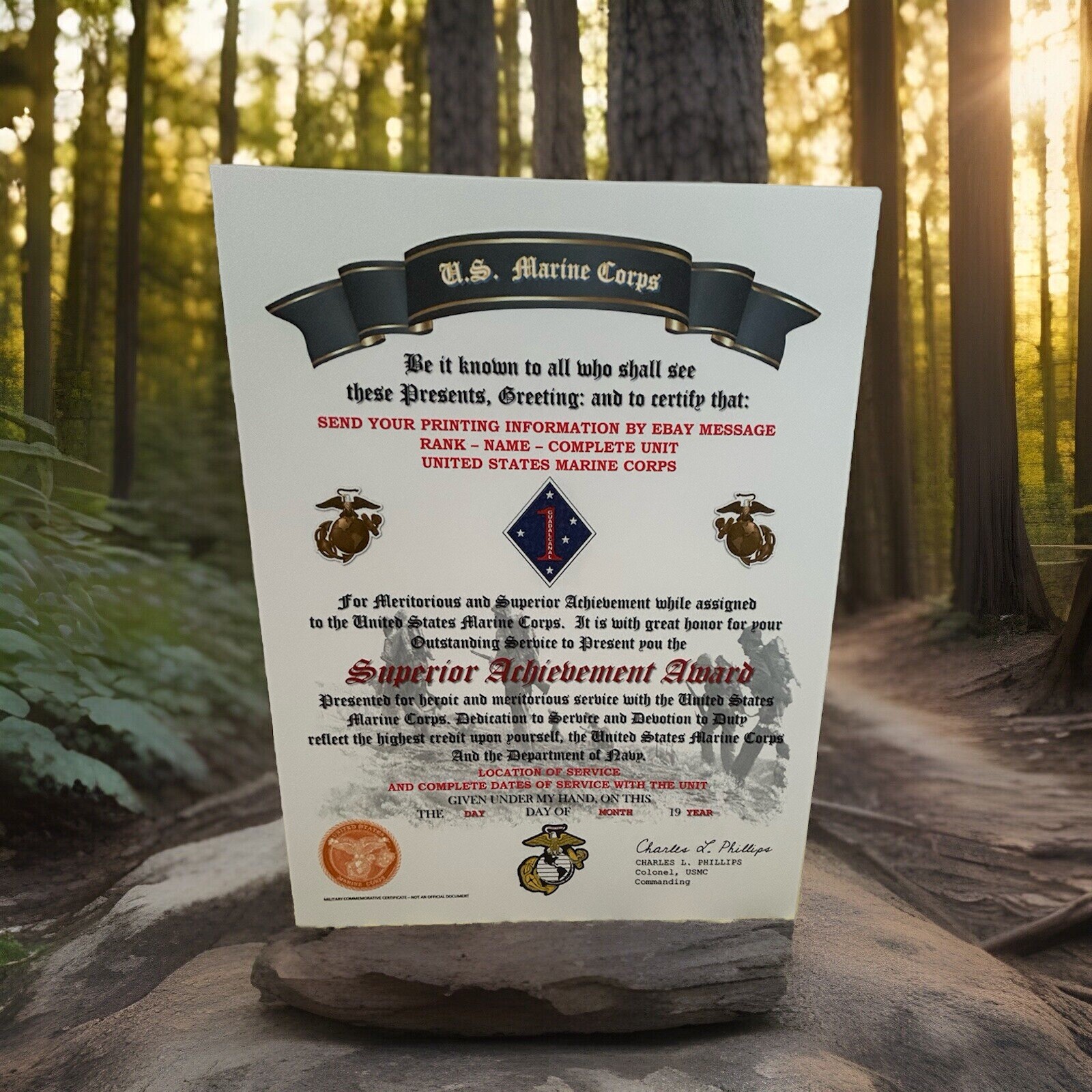U.S.M.C. / SUPERIOR ACHIEVEMENT AWARD - 1ST MARINE DIVISION / CERTIFICATE