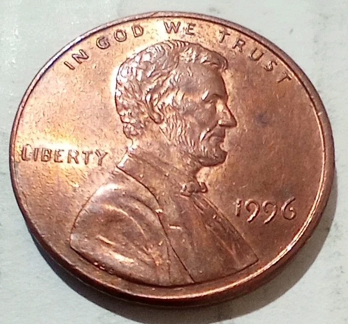1996 Lincoln Memorial Cent MAD Offers Center Uneven Rim Error Coin