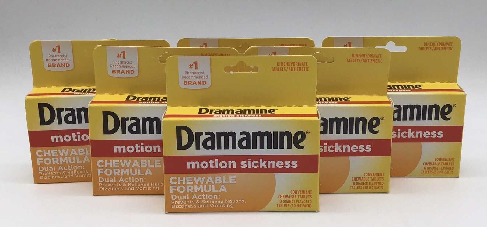 6X DRAMAMINE MOTION SICKNESS CHEWABLE FORMULA 8 TABLETS EACH EXP 05/2027+