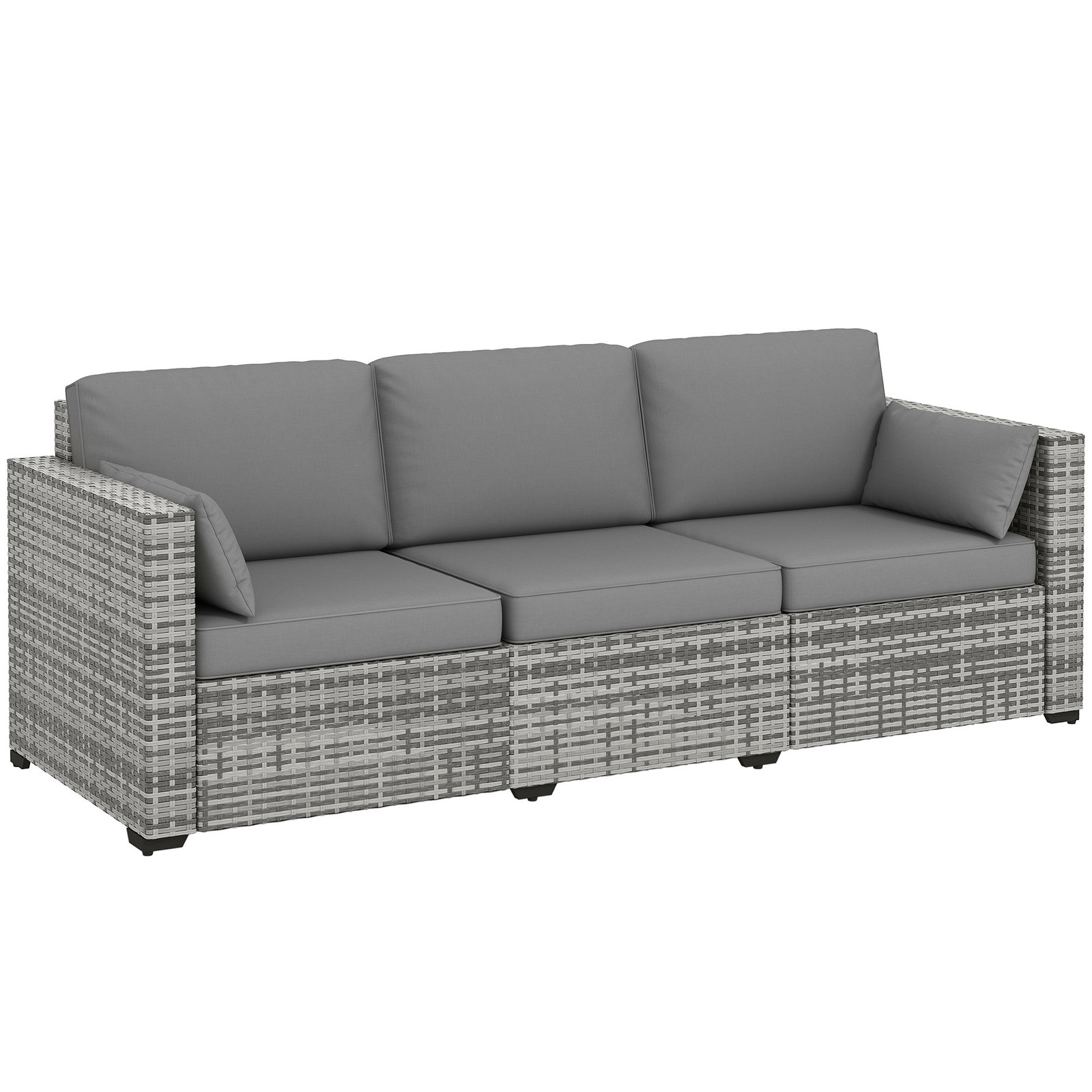 Three-Seater Outdoor Wicker Patio Furniture, Gray
