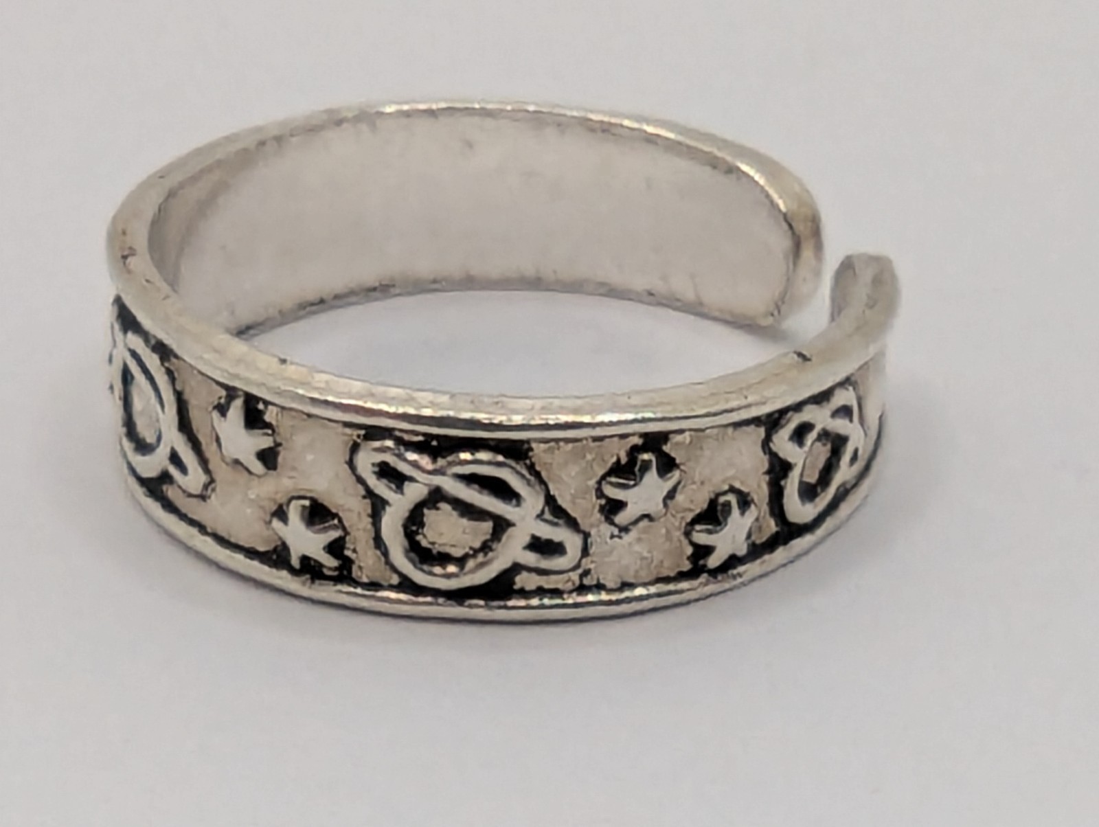 Sterling Silver Toe Ring Planets Design. Adjustable Size. 925 Sterling Silver