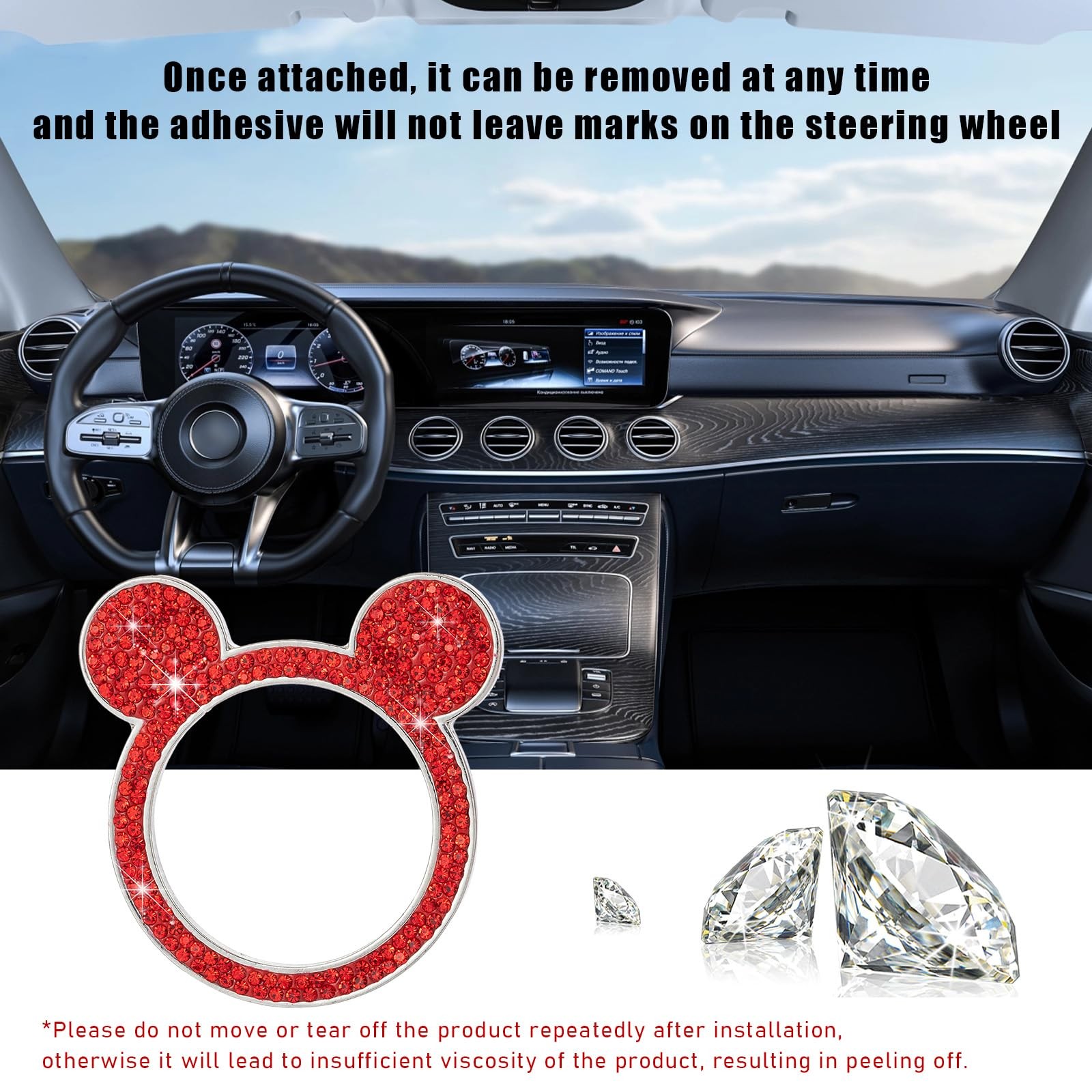Augeny Bling Car Engine Start Button Cover, Rhinestone Key Ignition 1PC, Red