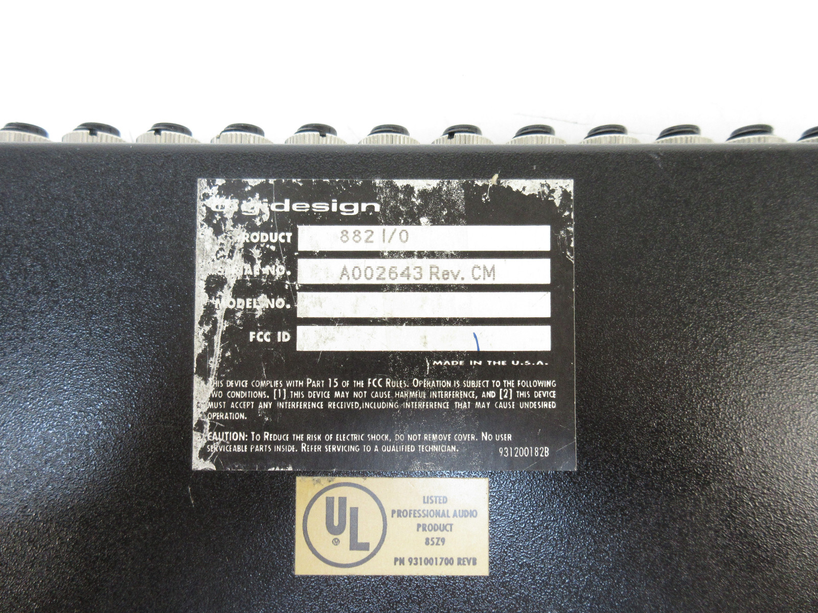 Digidesign 882 I/O Audio Interface - No Power Supply