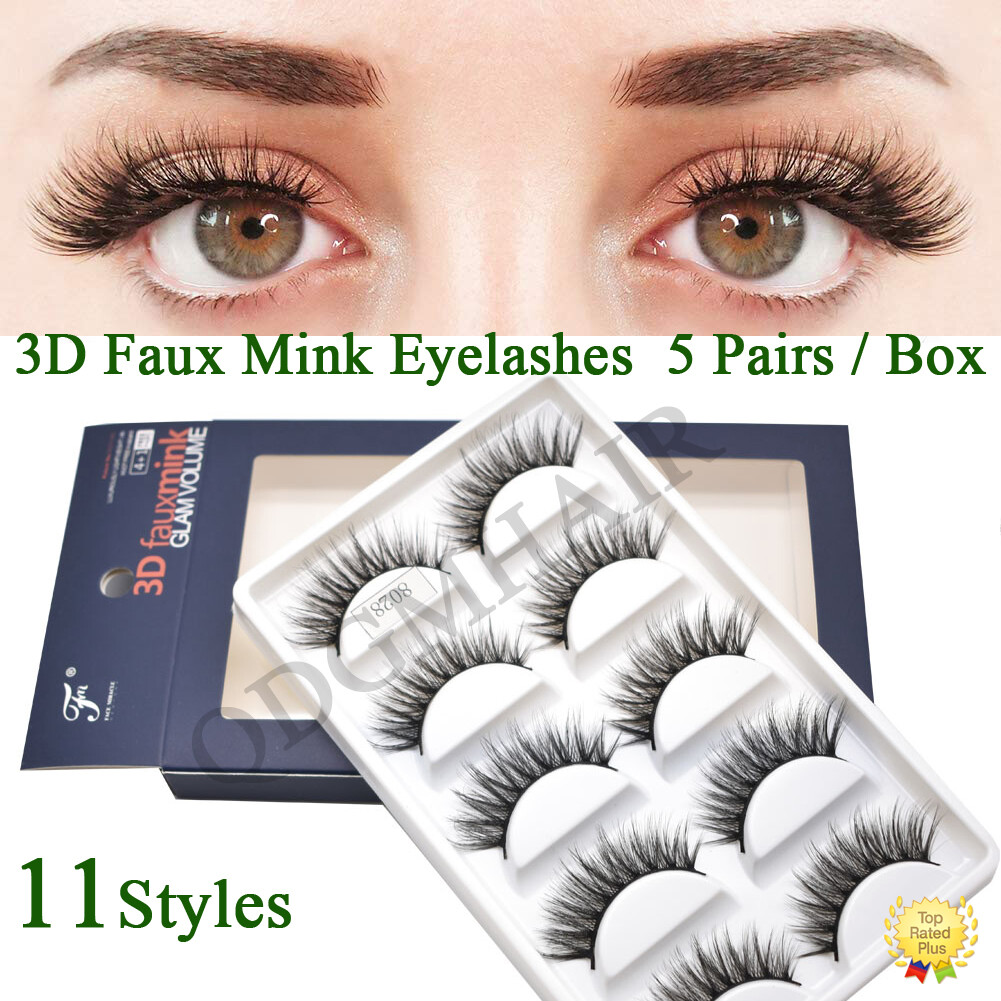 5 Pairs 3D Mink False Eyelashes Natural Long Thick Wispy Cross Strip Eye Lashes
