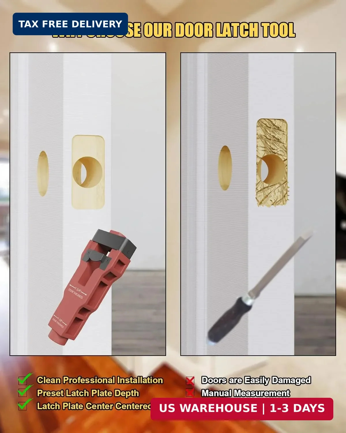 Door Latch Installation Kit, Precision Scoring and Chiseling Door Latch Mortise
