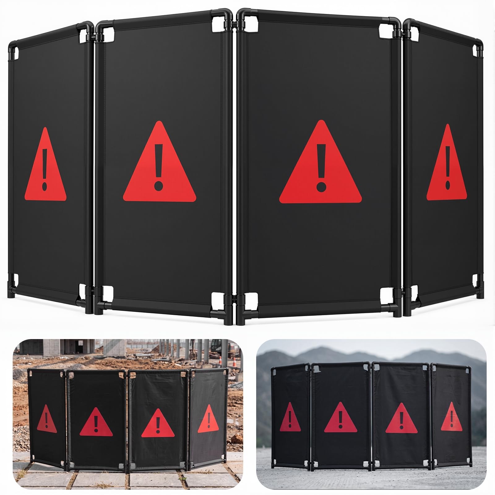 4 Panels 7.8ft Safety Barricade, Foldable Portable Privacy Screen, 39 x 92" H...