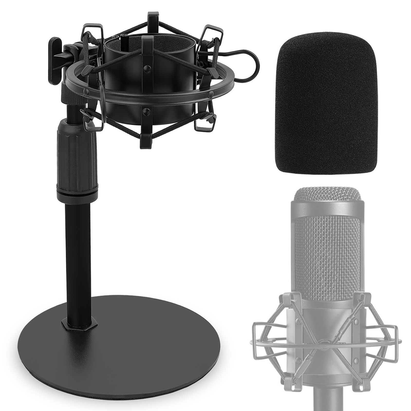 Upgraded AT2020 Desktop Mic Stand, Adjustable Mic Stand Desk with Shock Mount...