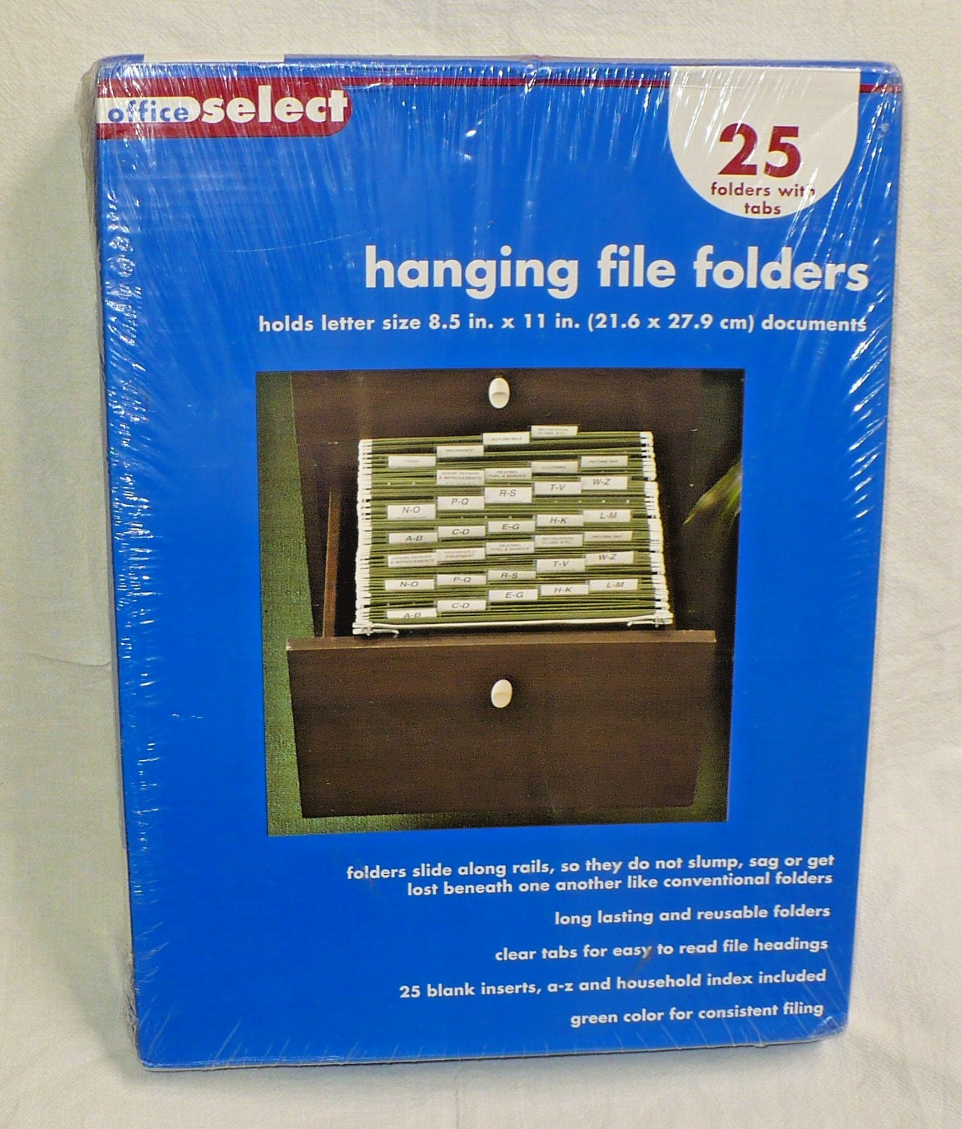 Office Select, Hanging File Folders, Letter Size, Green 1/5-Cut Tabs (25 Count)