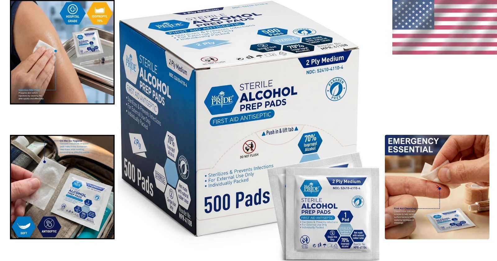 500 Count Medical-Grade Alcohol Prep Pads - Sterile & Individually Wrapped
