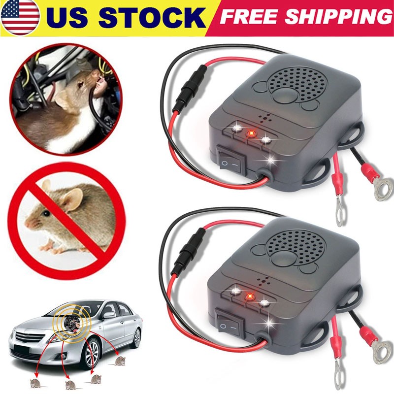 2X 12V Ultrasonic Mouse Repeller for Car Engine Rat Rodent Pest Animal Deterrent