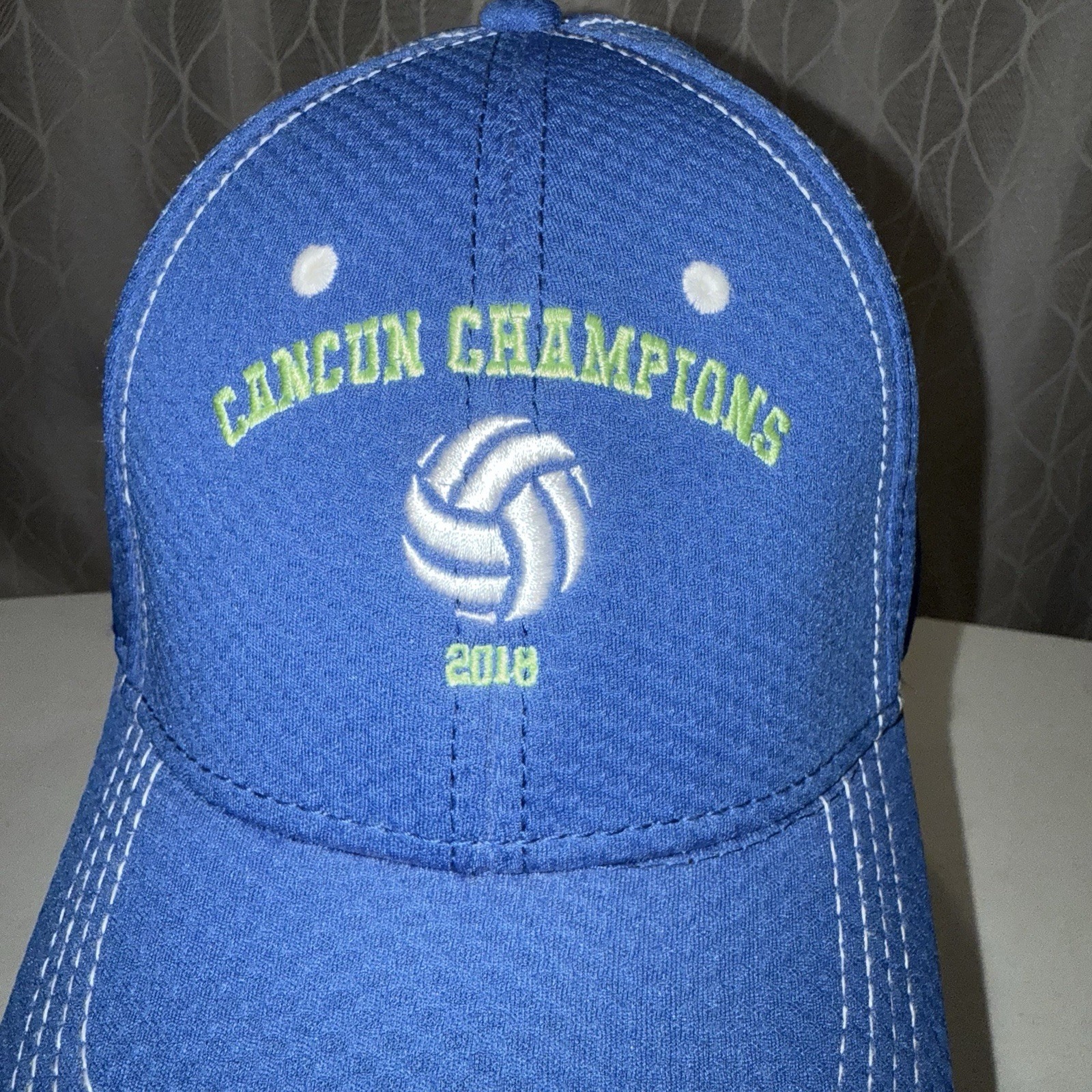 Cancun Champions Volleyball 2018 Lime Green on Royal Blue Hat Cap Hook Loop EUC