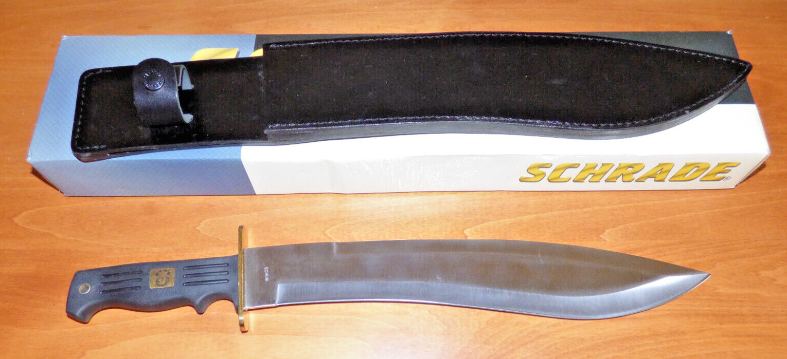 New In Box Schrade Large Machete SCHLM Survival Knife Rubber Grip Leather Sheath