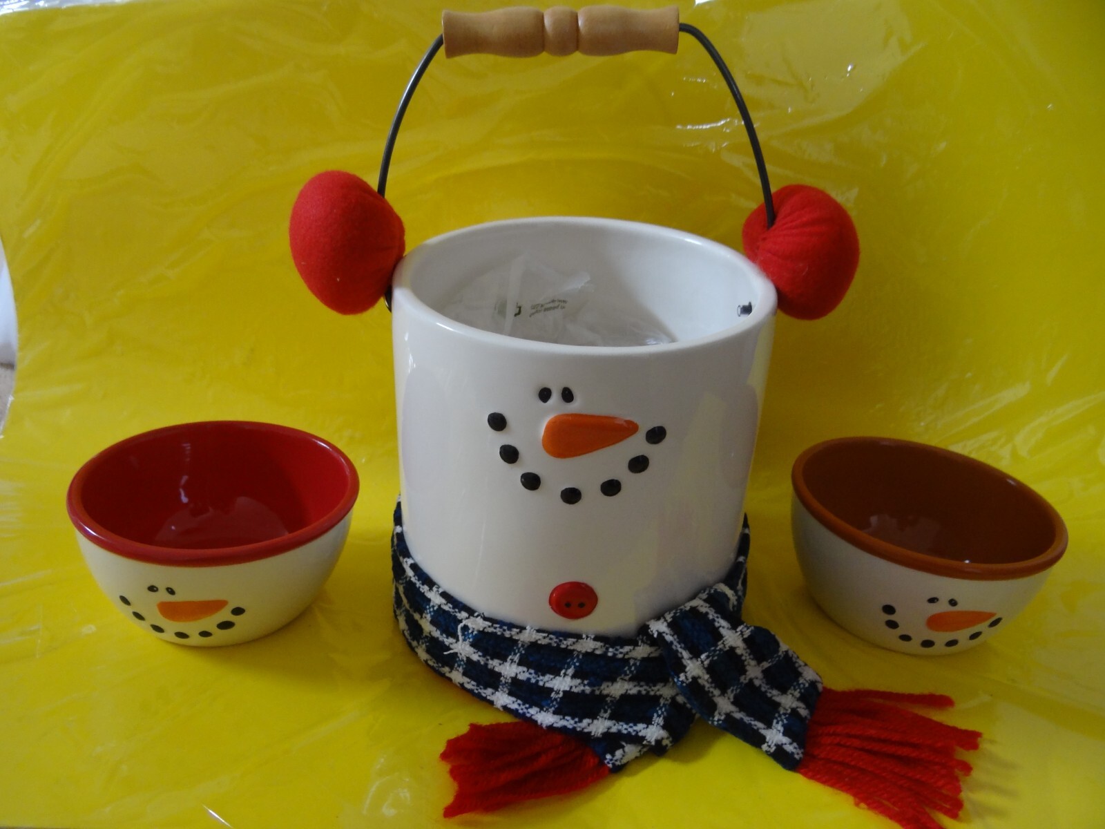 LTD Commodities Snowman Popcorn Bucket w/Bowls or Ice Bucket w/Scarf & Earmuffs