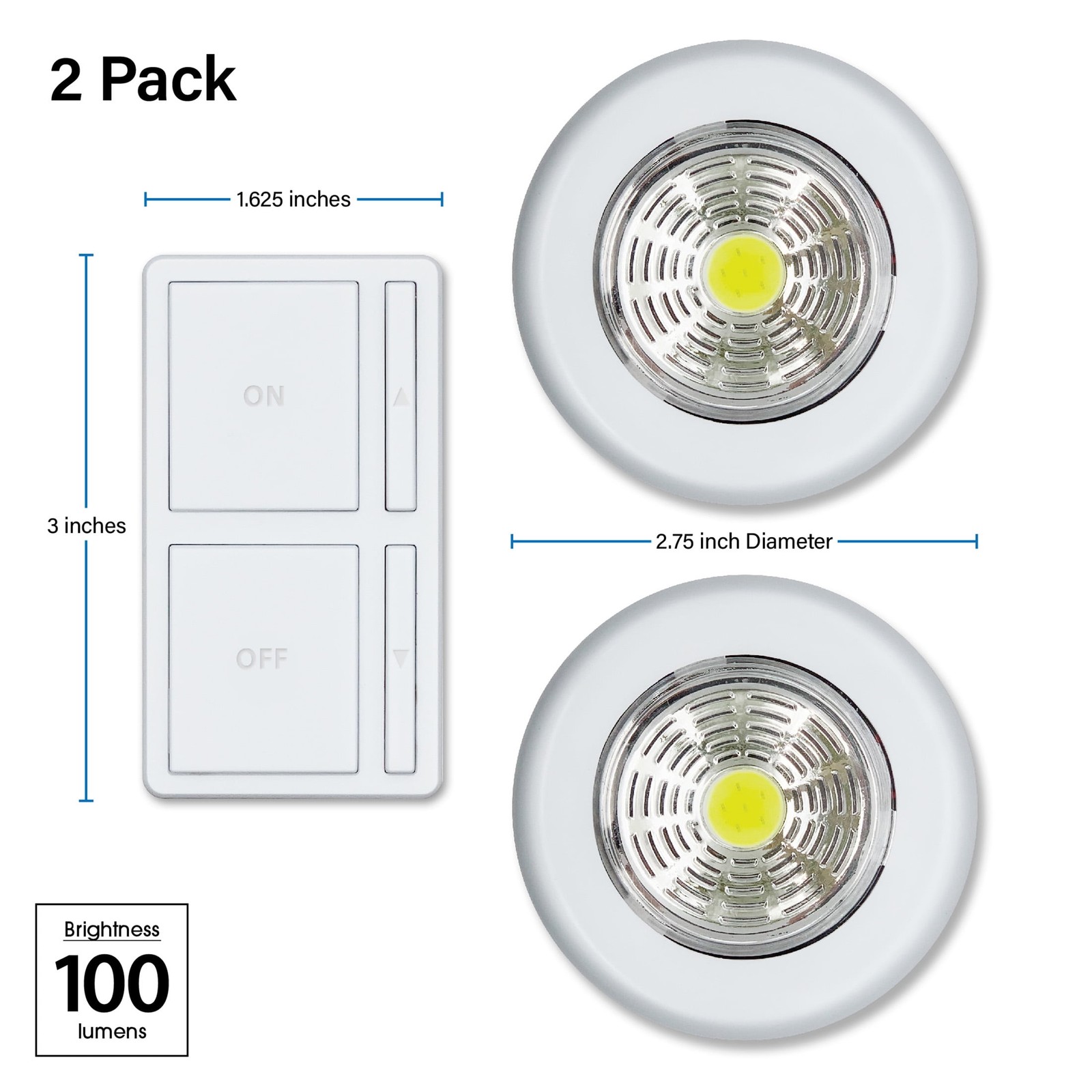Great Value Wireless LED Puck Lights with Wall Switch - 2 Pack