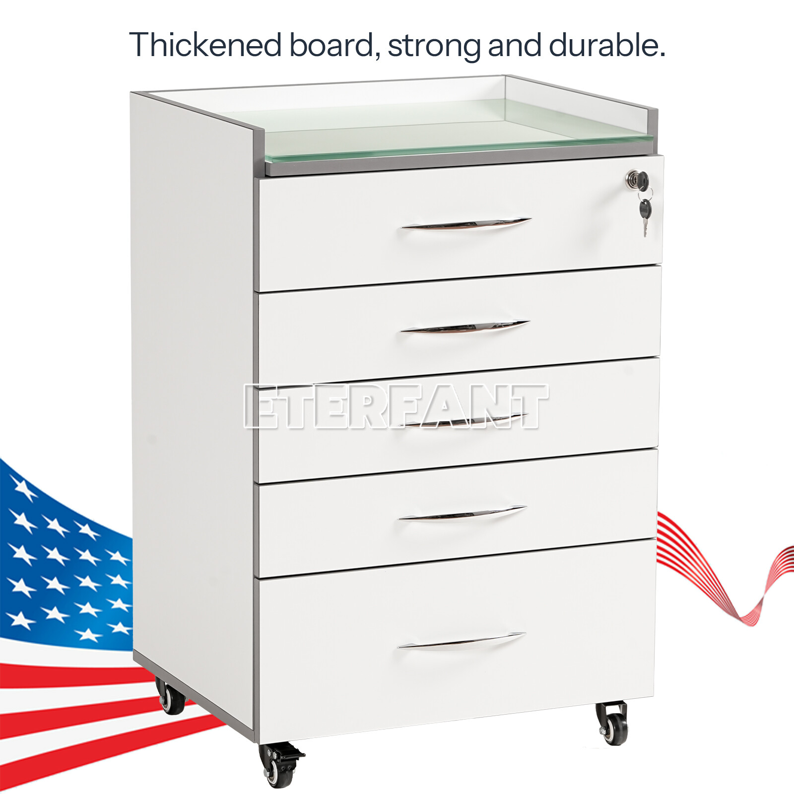 Dental 5 Drawers Cart Acrylic Mobile Wooden Cabinet/Trolley Cart with Socket