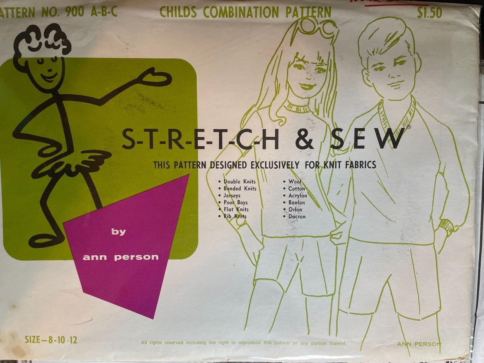 Stretch & Sew Vintage 60's Childs Combo Pattern UnCut #900 Sz. 8-12