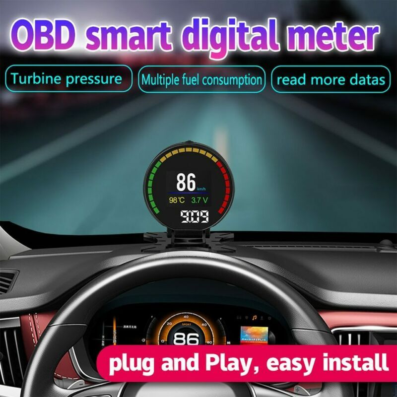 OBD2 HUD Head Up Display Speedometer Alarm Oil Water Temp Gauge Monitor Car SUV