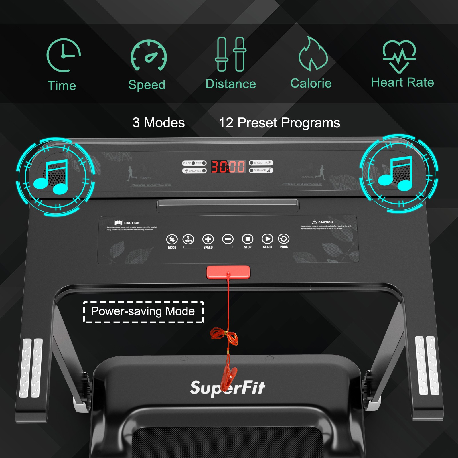 Compact Walking Running Machine Folding Electric Treadmill w/APP Control Speaker