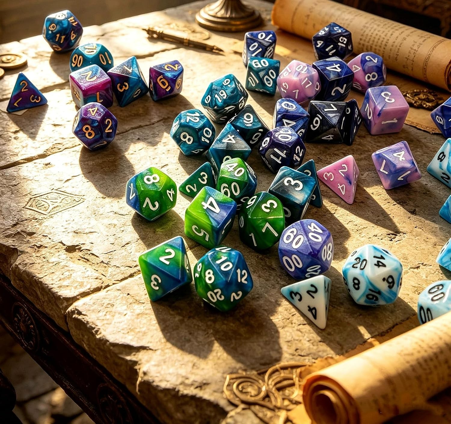 Polyhedral DND Dice Set-6 Pack Double-Colors Dice Sets Compatible with Dungeons
