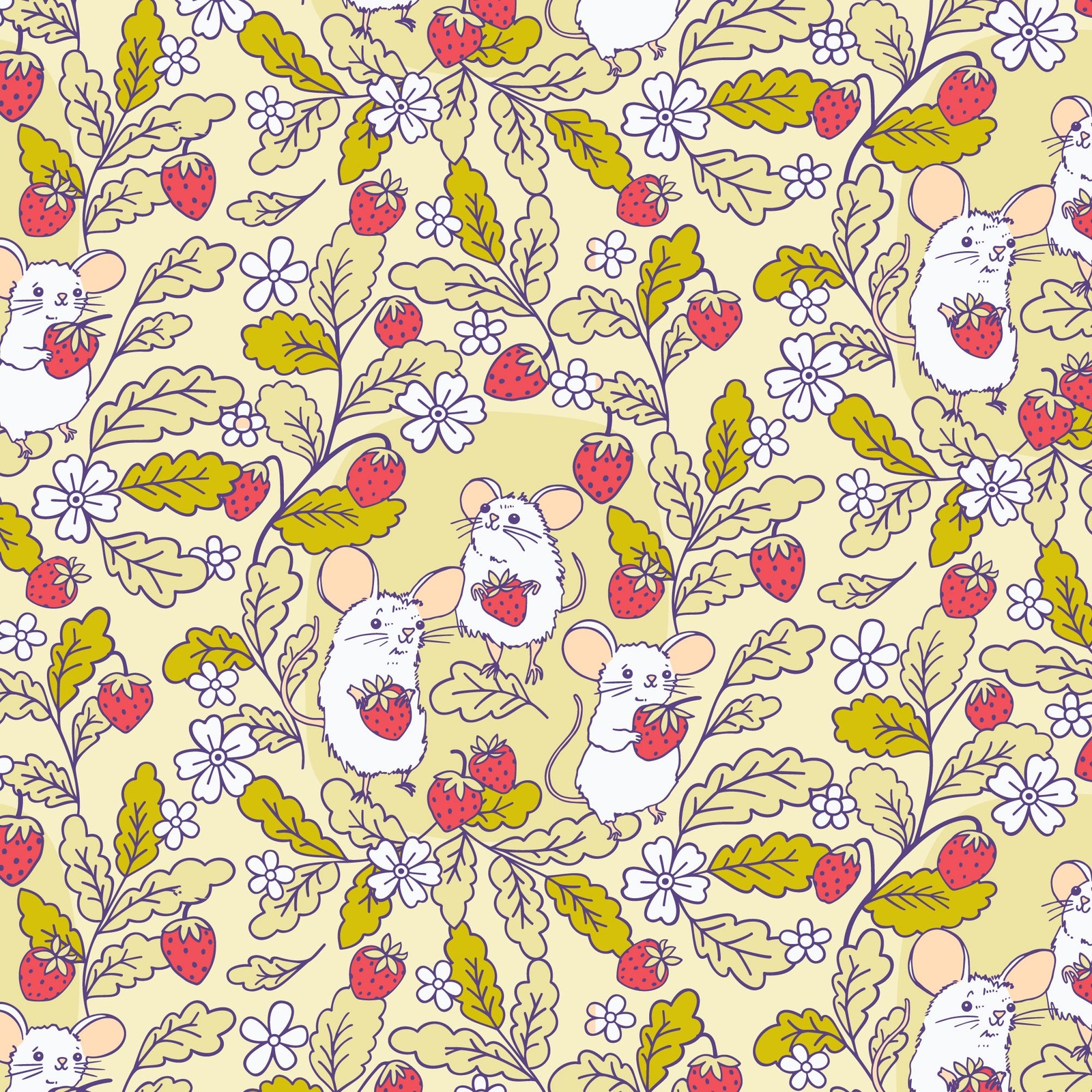 1/2 Yard Organic Cotton - Forest Friends | Strawberry Mice by Cloud9 Fabrics