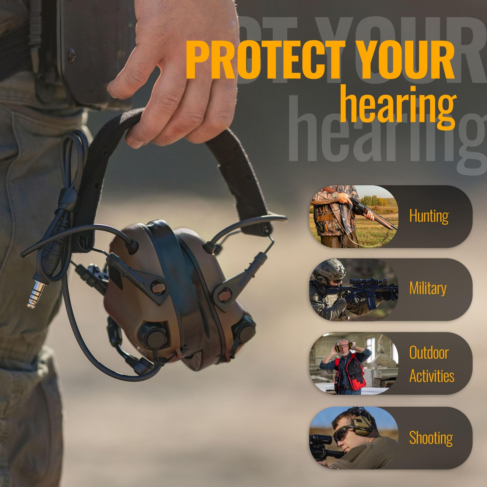 EARMOR M32 PLUS Tactical Headset for Helmet - Noise Plus, 4. Coyote