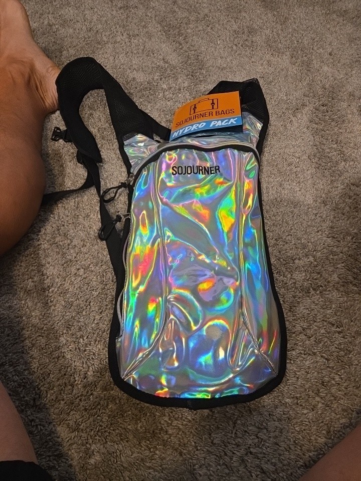 Sojourner Hydration Backpack Holographic Silver Reflective 2L Bladder Run Hiking