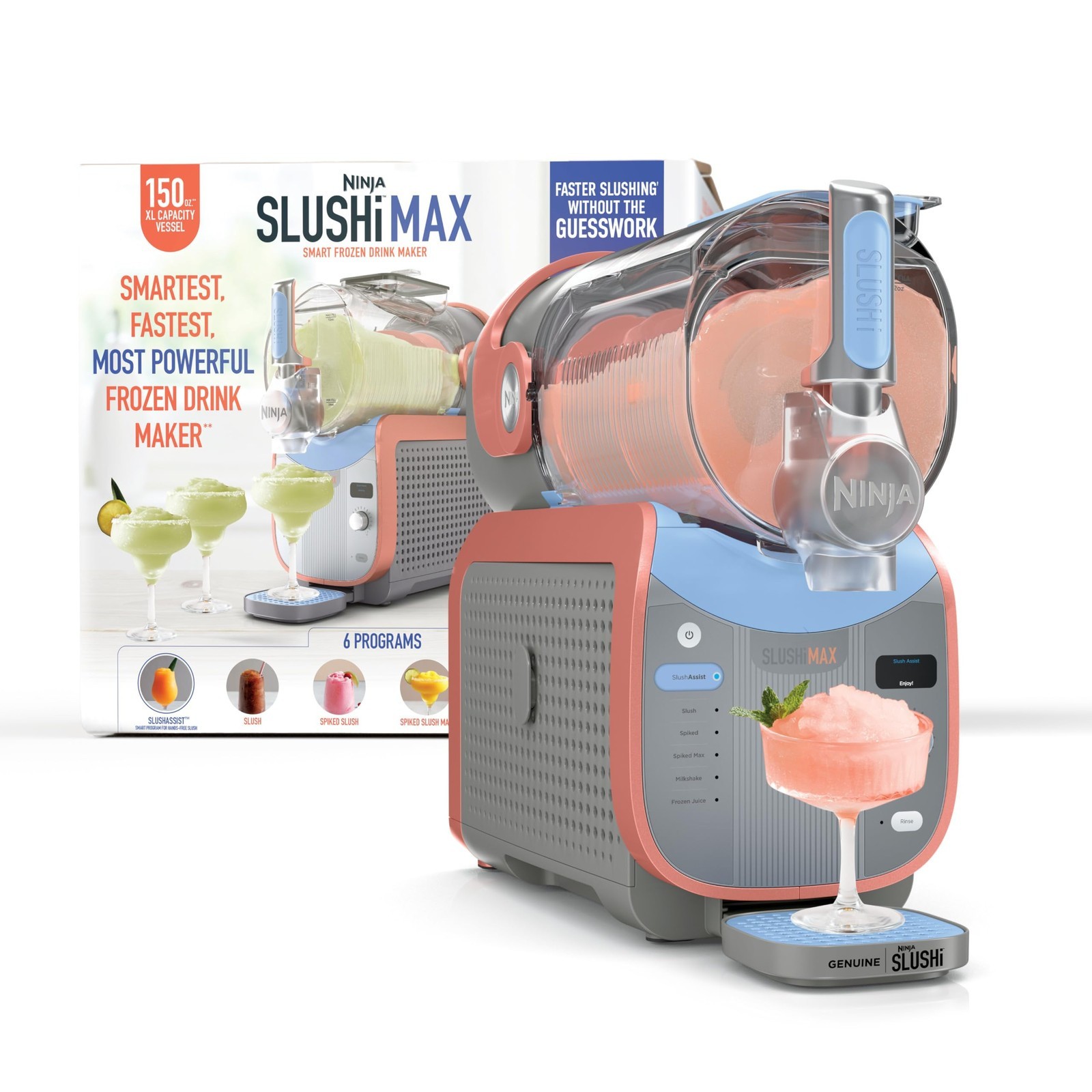 NEW Ninja SLUSHi Max XXL Smart Frozen Drink Maker 150 oz, Blue & Peach FS605