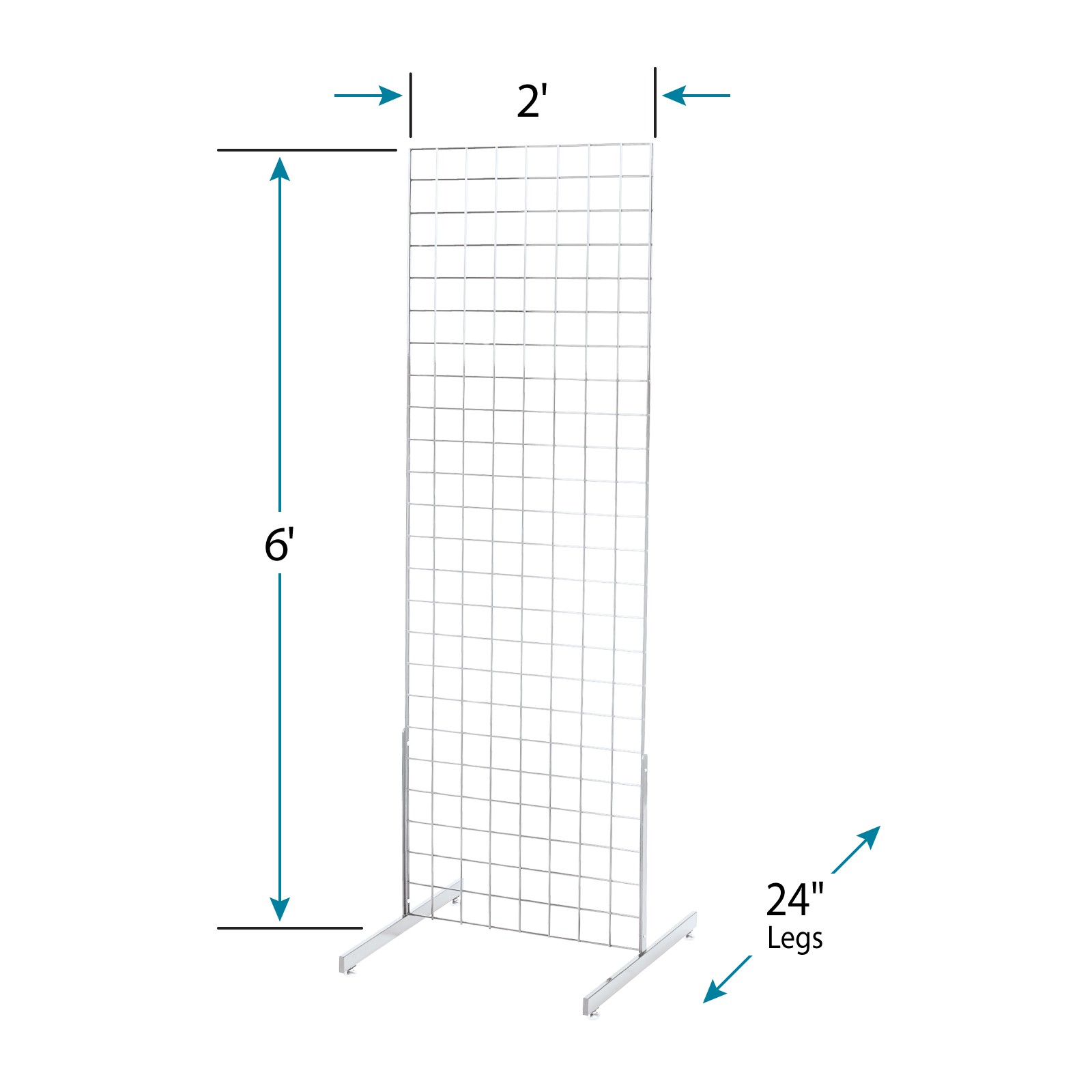 2 ft x 6 ft Chrome Standing Grid Screen - Includes Grid Panel and 2 Grid Legs