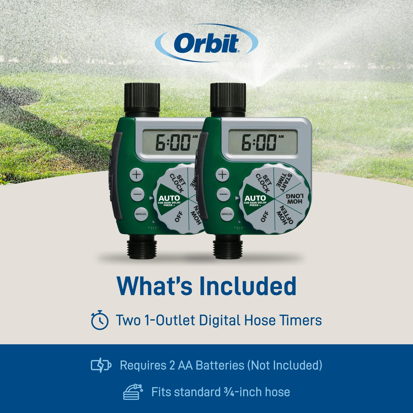 Orbit 62067 1-Outlet Programmable Digital Hose Watering Timer 2-Pack