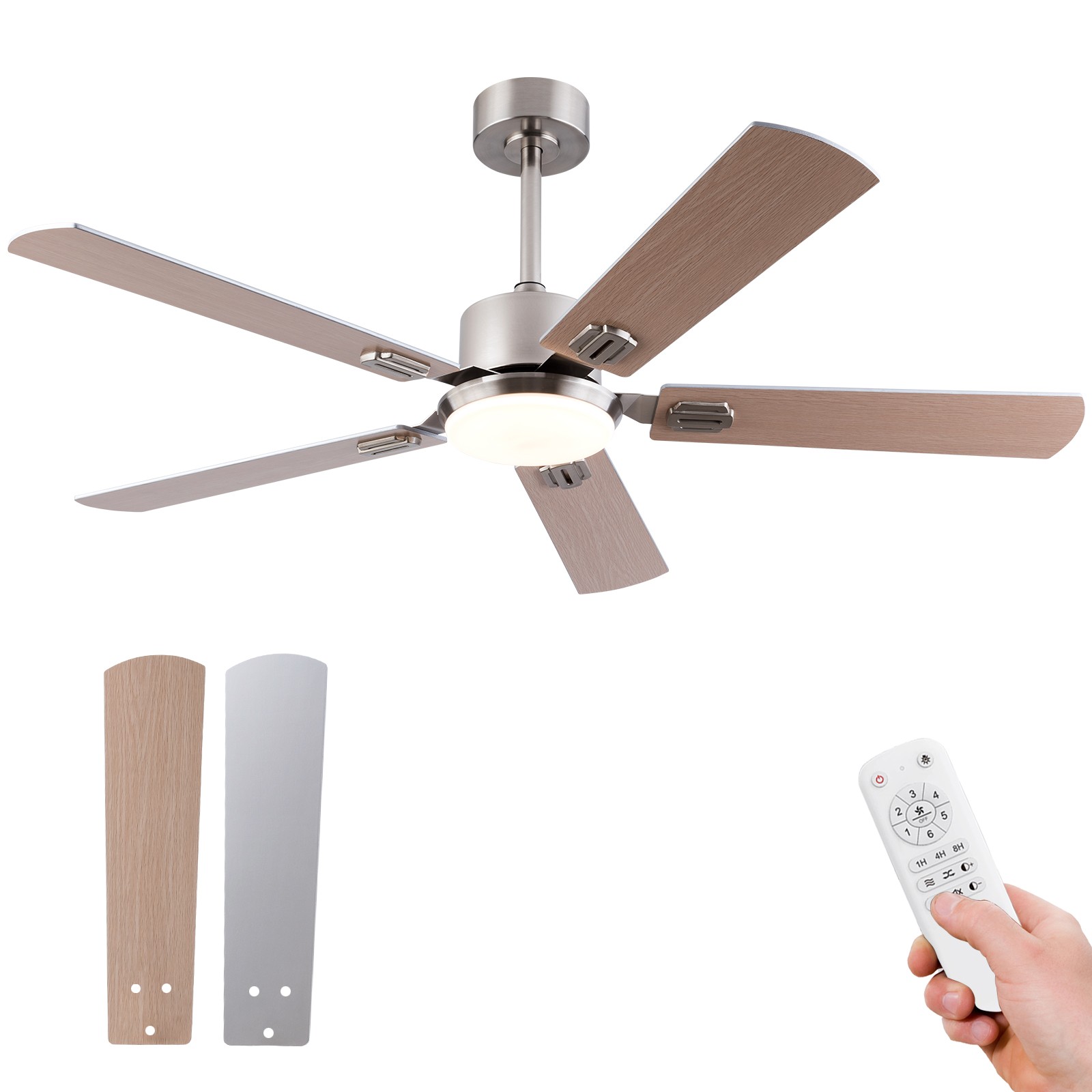 42" Ceiling Fan with Light & Remote, 5 Blades, Dimmable LED, DC Motor
