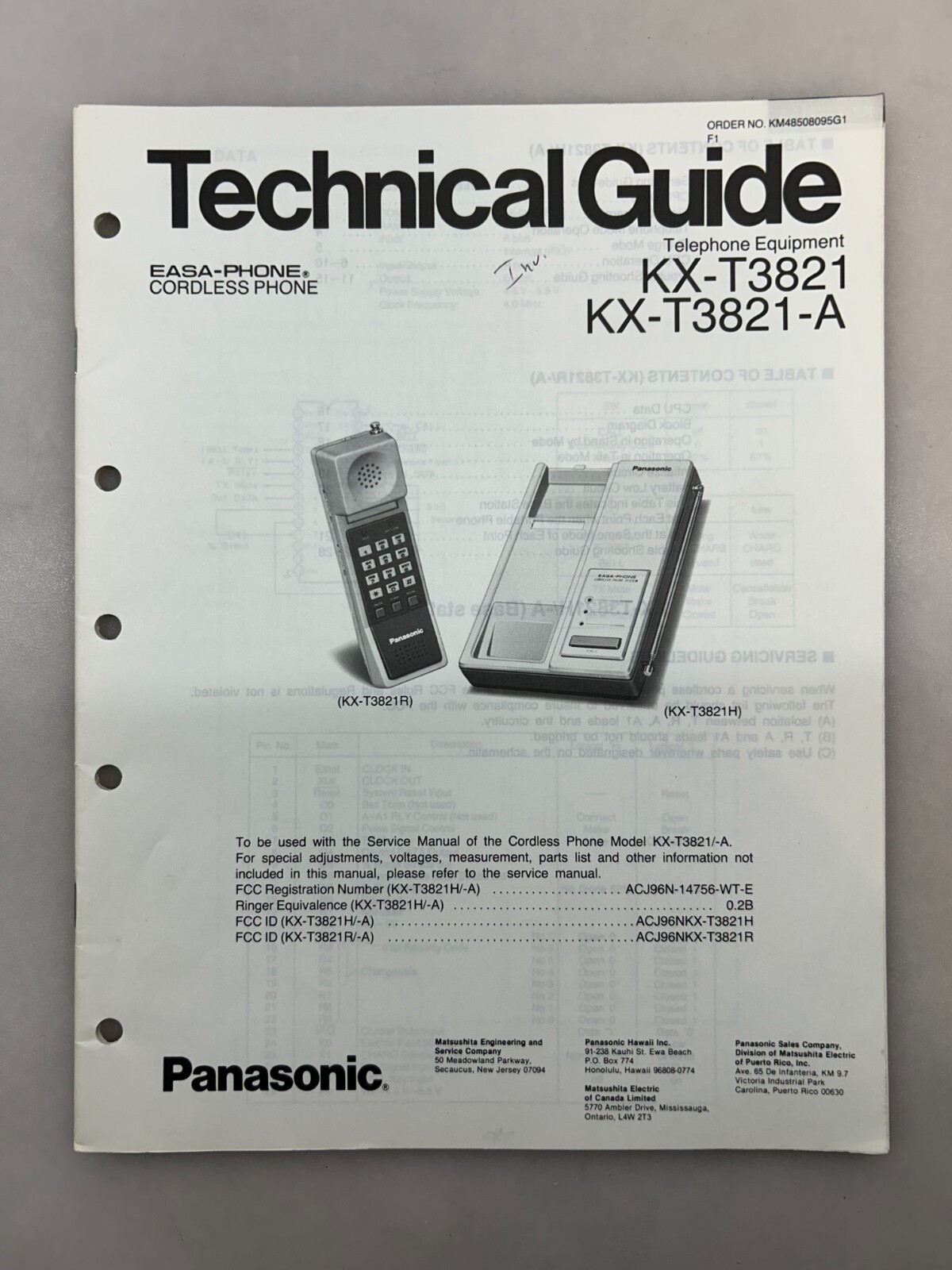 Panasonic KX-T3821-A Original Service Manual Free Shipping